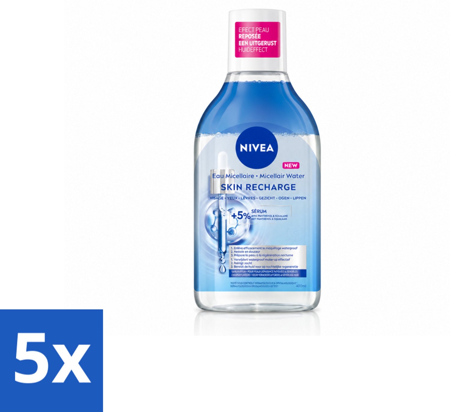 5 x NIVEA - Micellair Water - Serum Verrijkt Opladend - Verwijdert Waterbestendige Make-up - 400 ml - Voordeelverpakking - 5 stuks