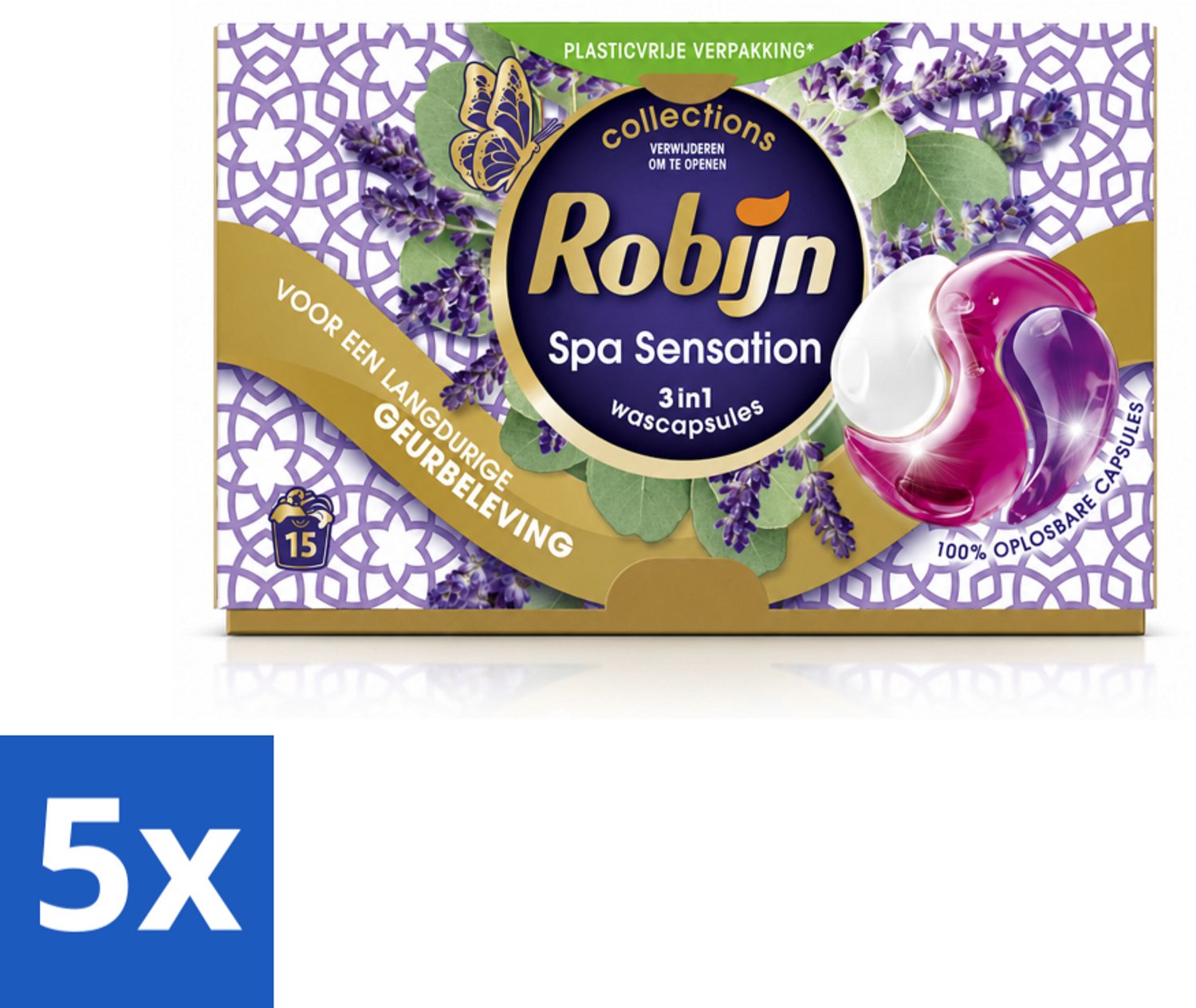5 x Robijn - 3-in-1 Spa Sensation - Wascapsules - 15 Wasbeurten - Voordeelverpakking - 5 stuks