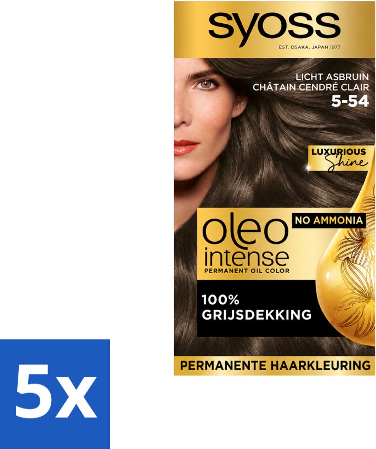 Syoss Oleo Intense - Haarverf - 5-54 - Licht Asbruin - 115ml x 5