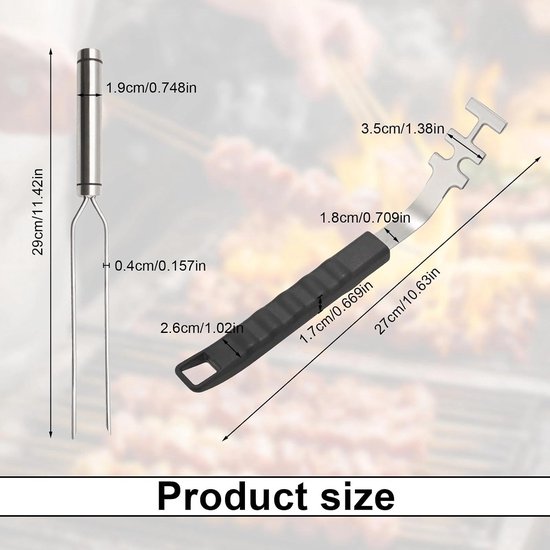 2 stuks grillrooster handvat 27 cm, grillrooster handvat van roestvrij staal met een dikte van 3 mm, grillrooster handvatten met een 29 cm vork, voor gezinnen, camping en restaurants — afbeelding 5