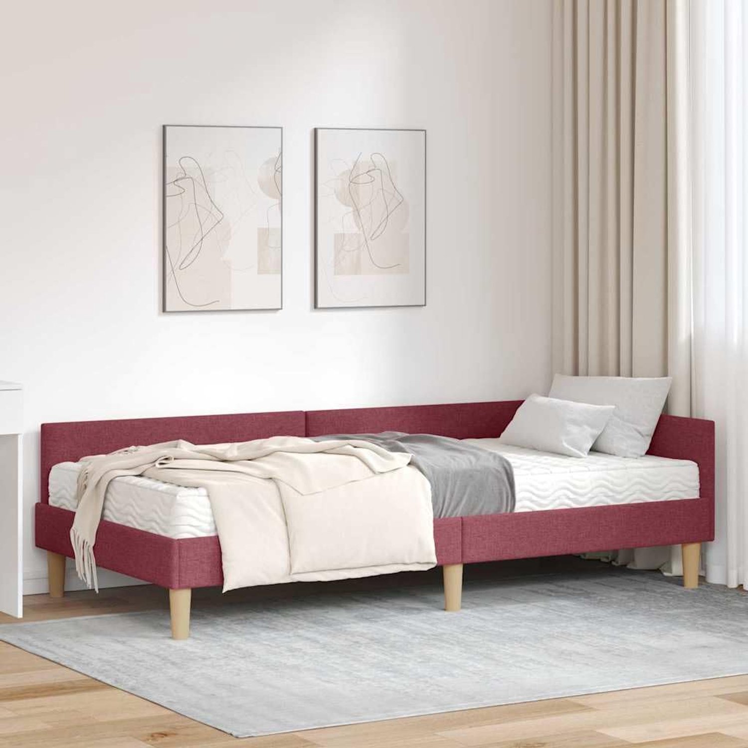 Stoffen hoekbed met matras wijnrood 80x200 cm