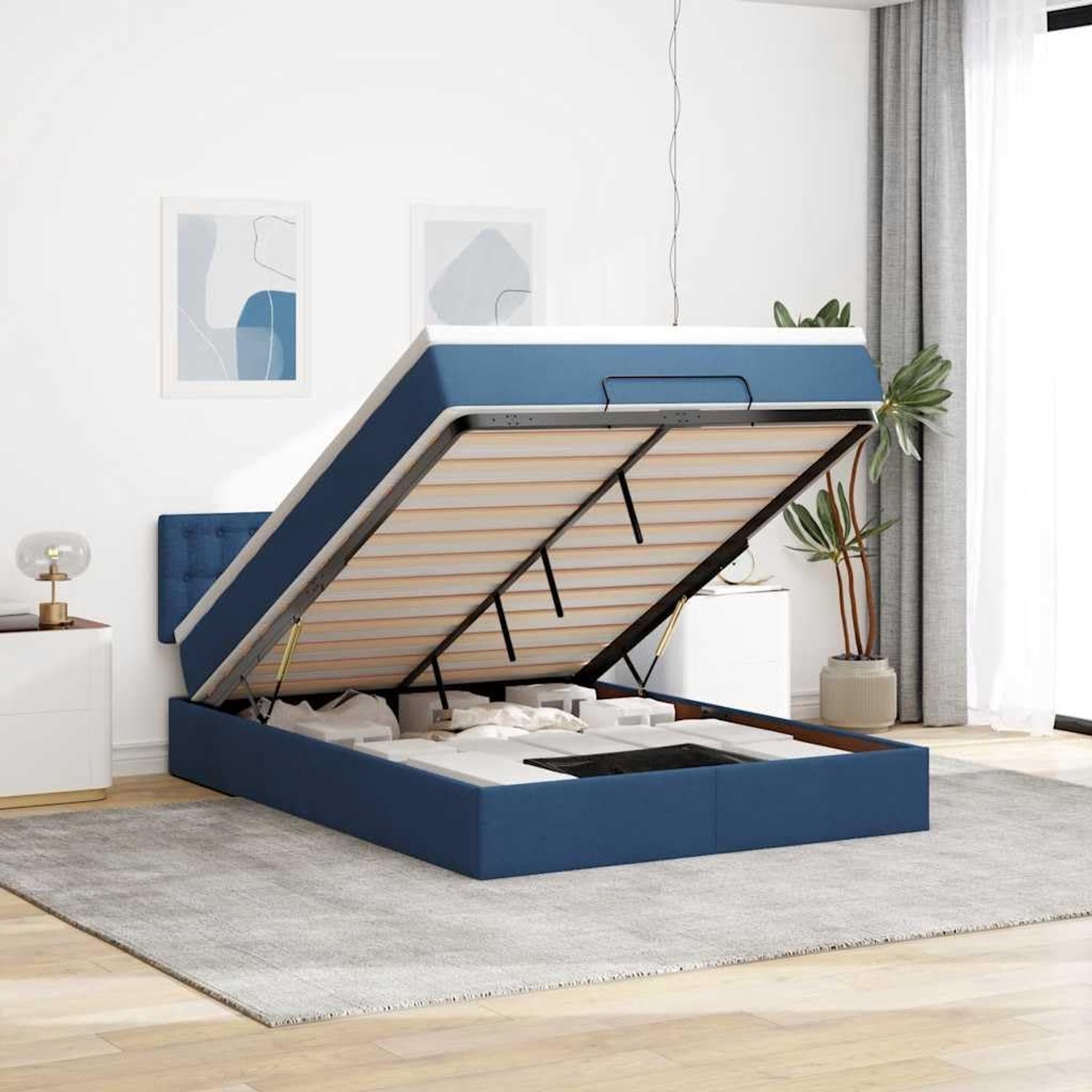 Opbergbed met pocketveringmatras Blauw 140x200 cm