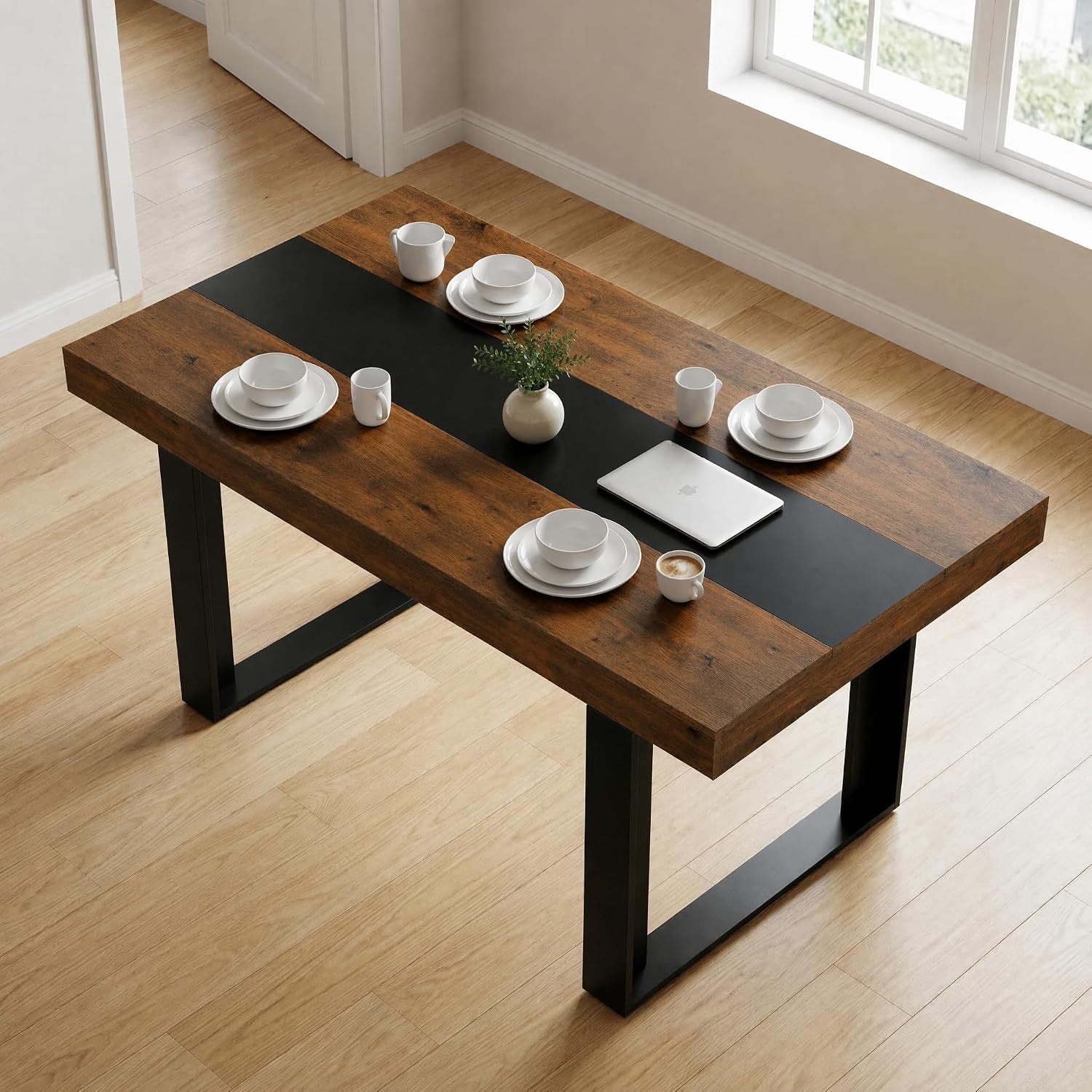 Eettafel, 160 x 80 x 75 cm, rechthoekige tafel voor 6-8 personen, geschikt voor eetkamer, keuken, woonkamer, vergaderruimte, 15 mm spaanplaat, stabiele paneelpoten/tafelblad (houtnerf in retro)