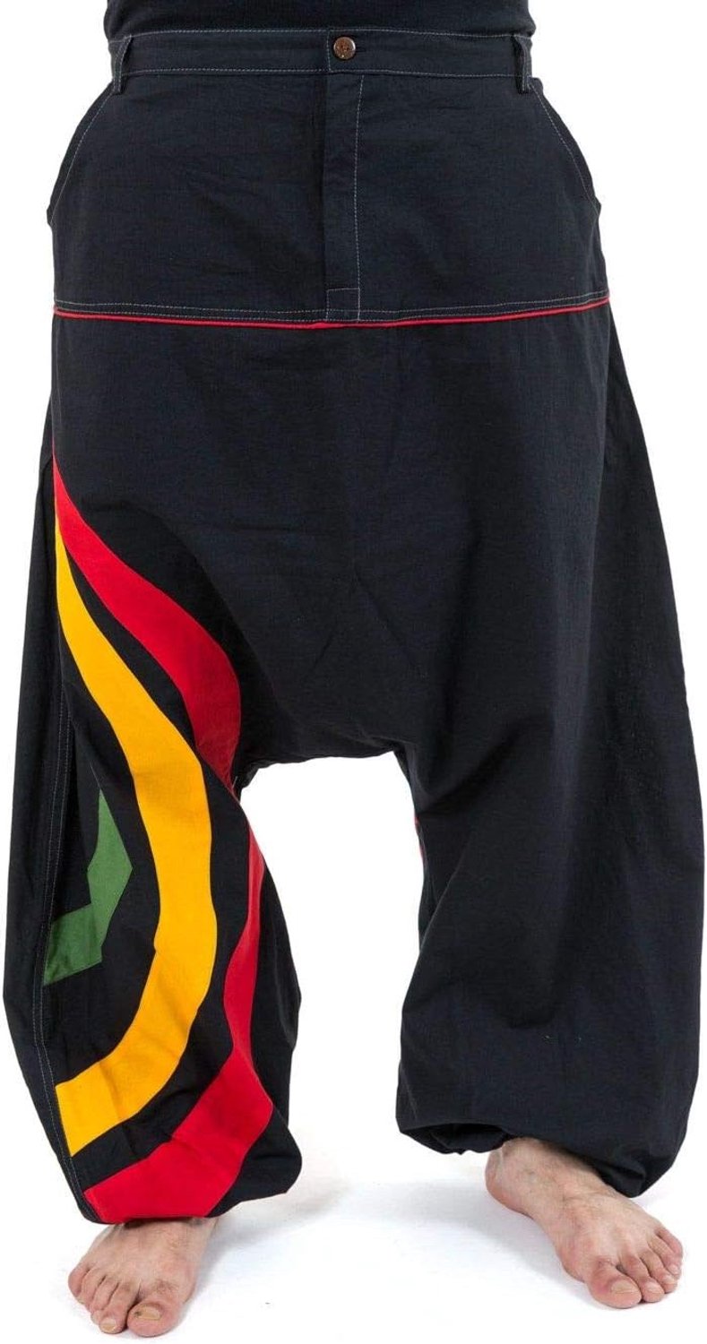 Harembroek voor heren, regenboog, driekleurig, Reggae, maat S tot XXL, 100% katoen, zwart, Urban Street, comfortabel en origineel, gemaakt in Frankrijk, sinds 2004 - - Unique
