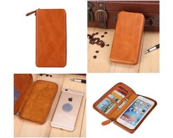 Wallet Case met magnetische bevestiging en ritssluiting voor Q-MOBILE NOIR W1 (2015) - bruin