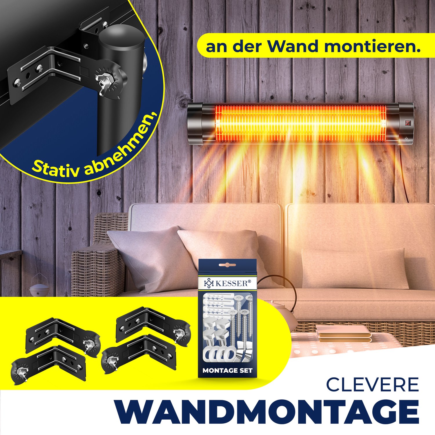 KESSER Terrasverwarmer Elektrisch 2500 W Staand - Infrarood Heater voor Buiten, In Hoogte Verstelbaar, met Afstandsbediening en Beschermhoes - Zwart – foto 7