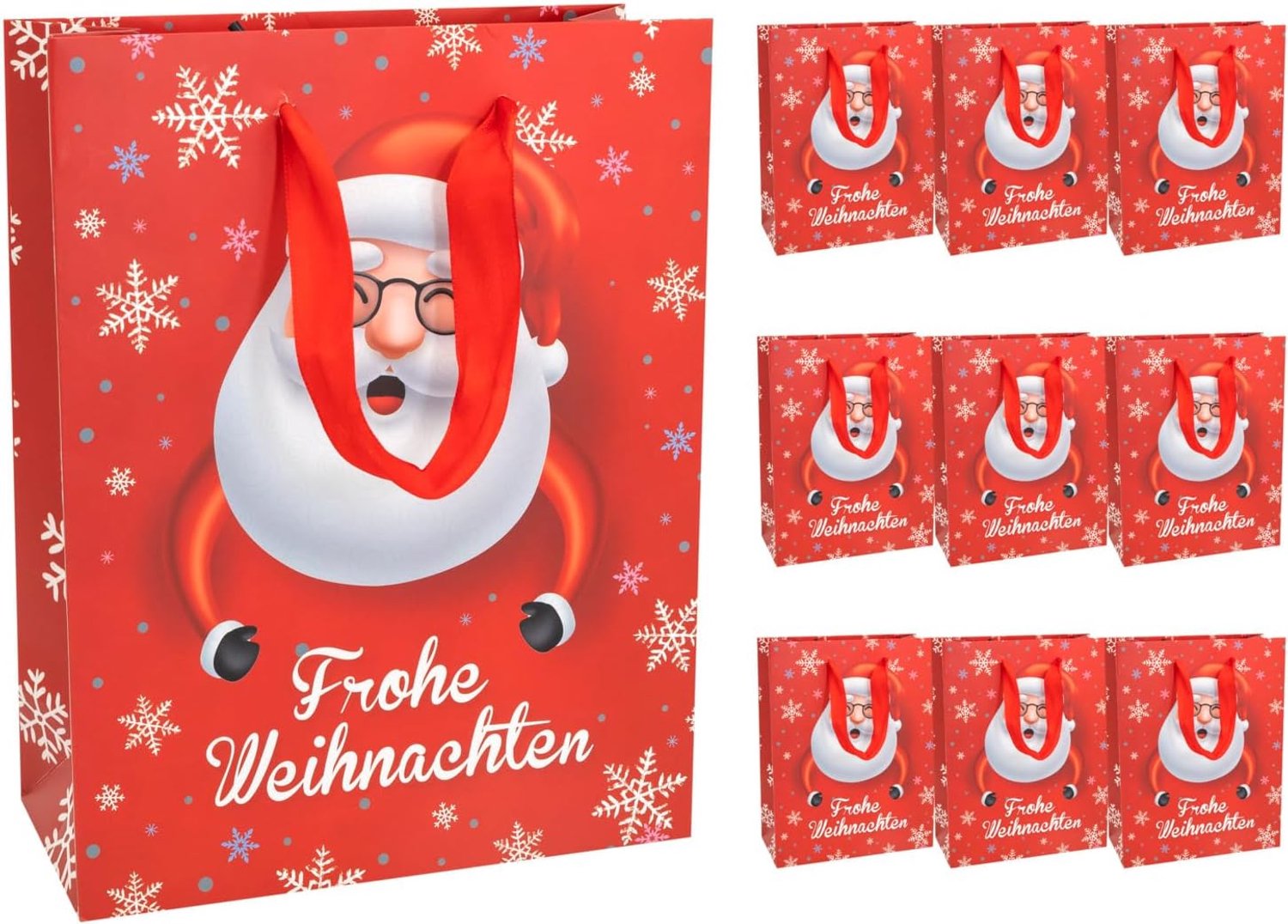 Geschenkzakjes 18 x 23 x 8 cm - papieren zakjes - kerstman design - snel en mooi inpakken - 10 stuks - ServiceTopper