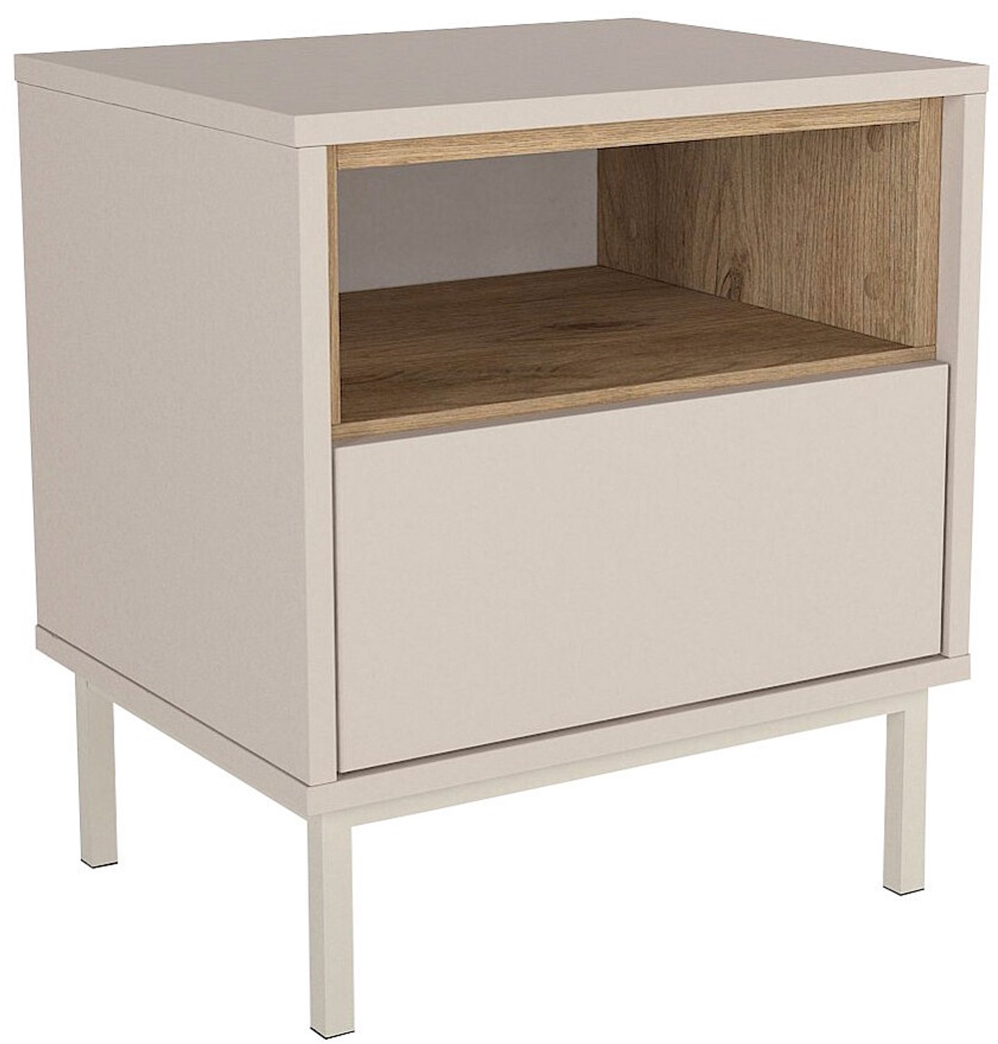 Vente-unique Nachtkastje met 1 lade en 1 nis - Beige en natuurlijk licht - FAZYRA Beige, Natuurlijk licht