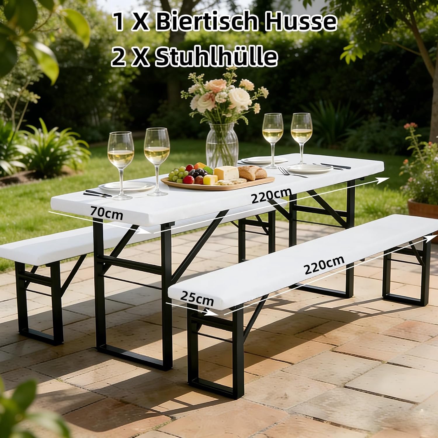3-delige biervilt set, elastisch, wit, 220x70 cm