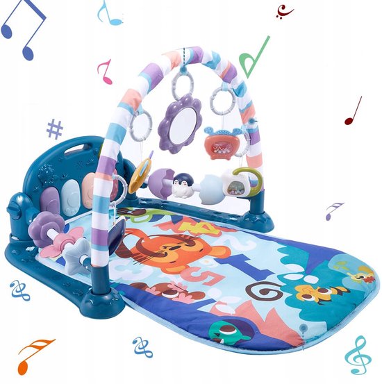 Baby Speelgym met Piano - Speelmat - Licht en Geluid - Voetpiano - Hangende Rammelaars - Spiegel - Voor Liggen, Trappelen en Grijpen - Vanaf 0 Maanden — afbeelding 3