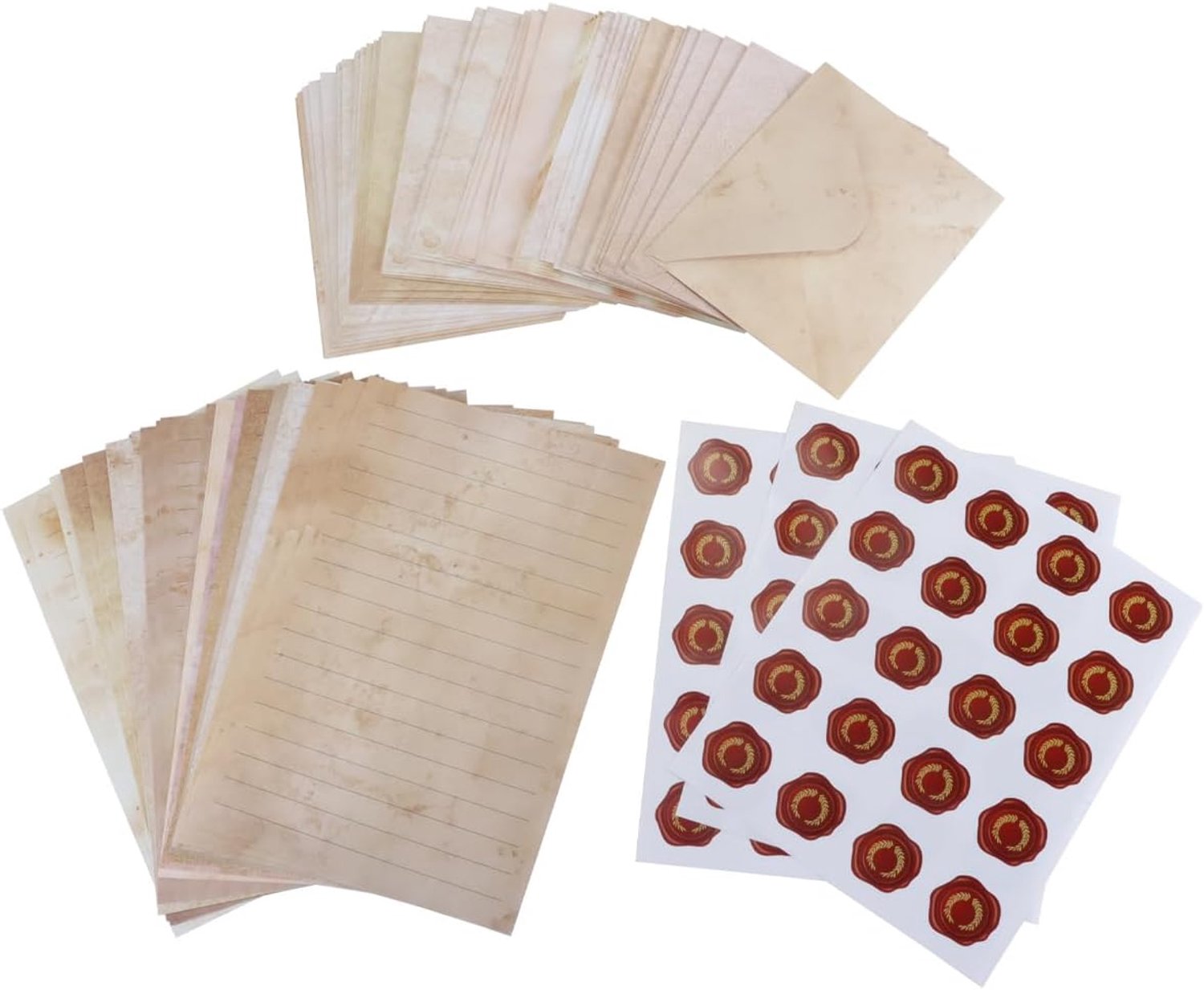 handgeschreven briefpapier set 160 stuks - vintage bruin - inclusief enveloppen en zegelstickers - m-winkel