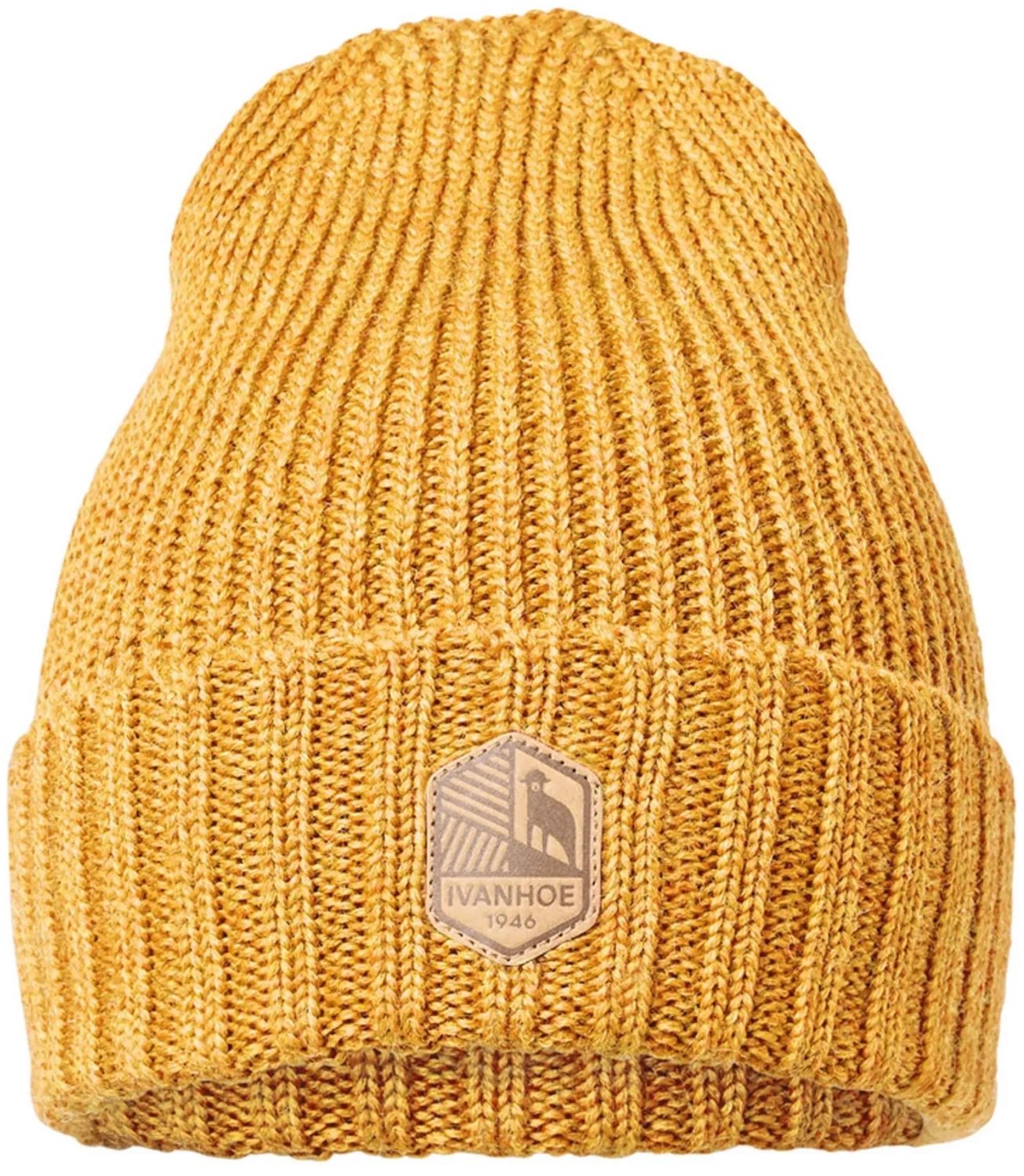 Ivanhoe rib gebreide muts van wol Ipsum Autumn Blaze - One Size - Geel
