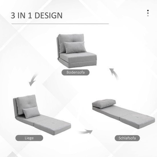 Bodemsessel – Bodensofa – Klappstuhl – Bodensitz – Gamingstoel – 2-in-1 Verstelbare Rugleuning – Ademend Linnen Bekleding – Grijs — afbeelding 4
