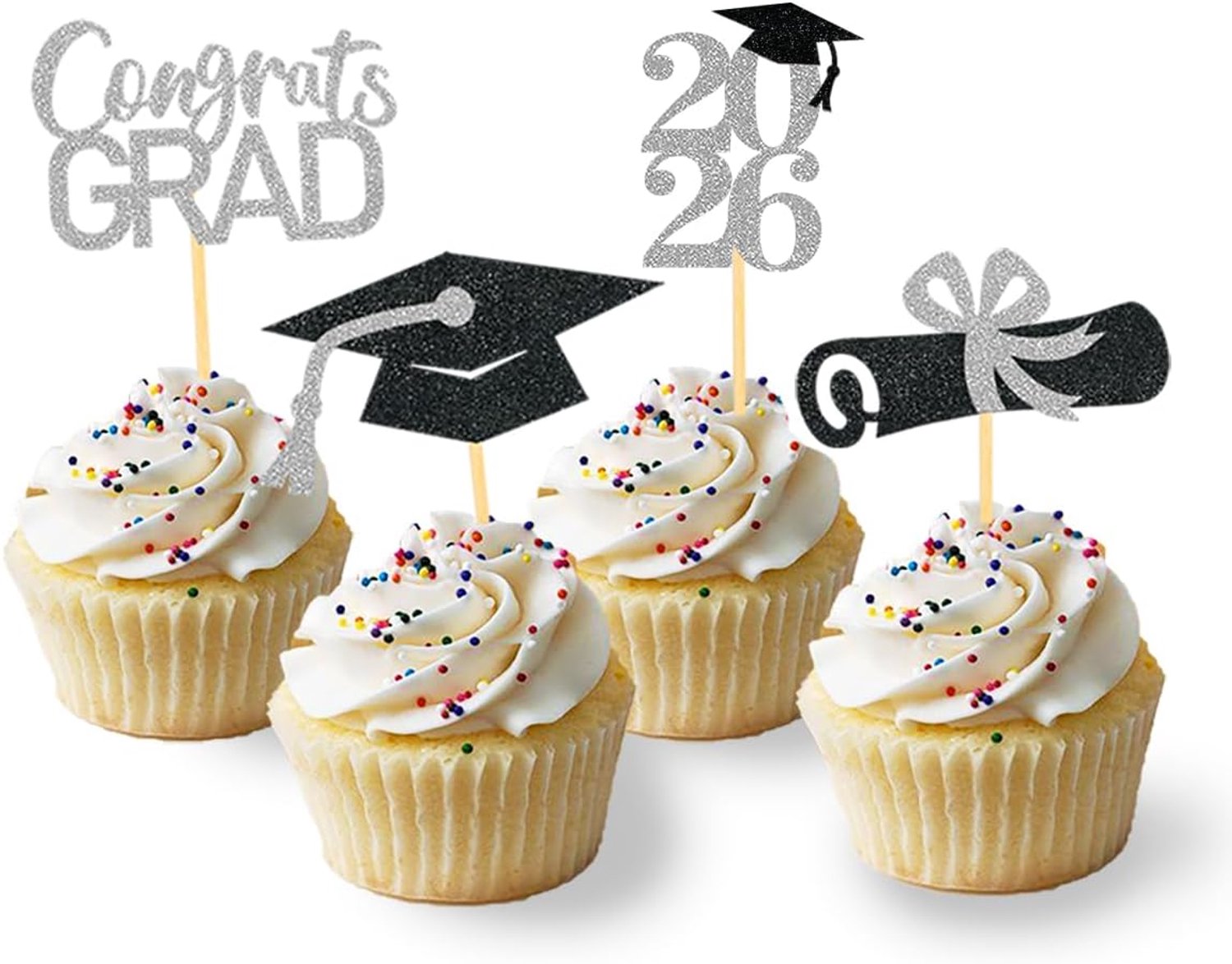 24 Glitters voor 2026 afstudeer cupcakes