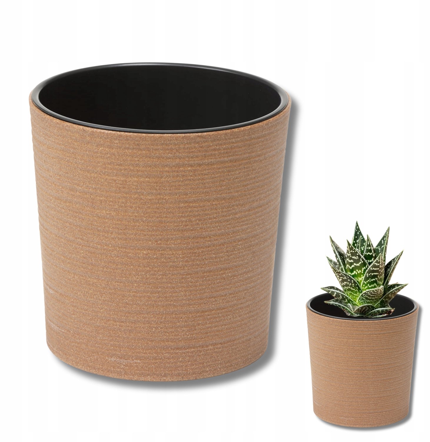 Malwa Eco Dłuto bloempot 25cm houtkleur met binnenpot