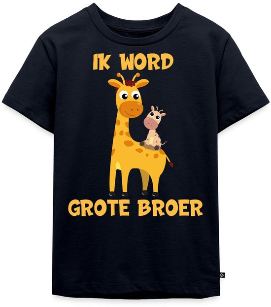 T-shirt noir pour enfant avec deux girafes et le texte : Ik word grote broer.