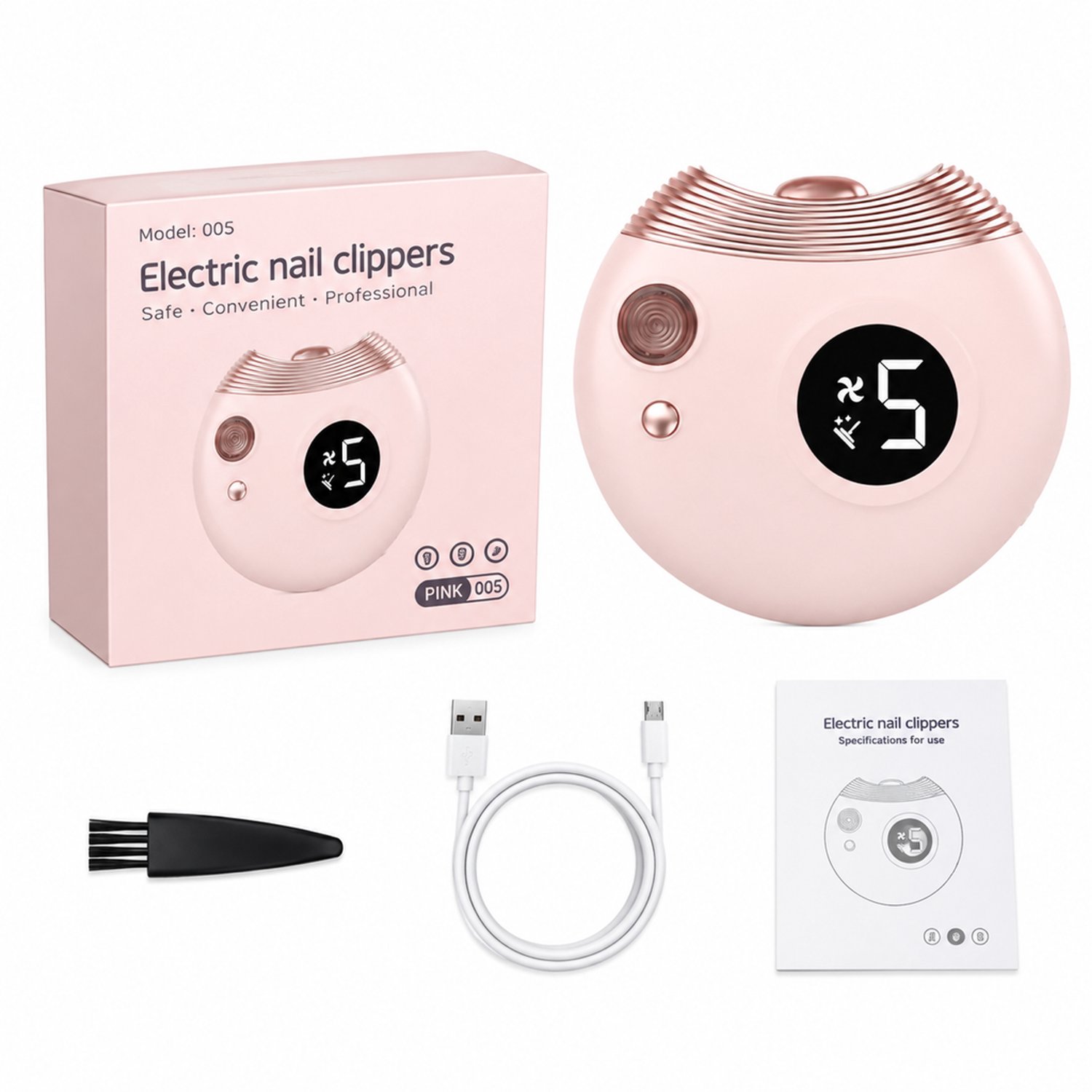 elektrische nagelknipper - met verlichting en vijlfunctie - draagbaar mini-ontwerp - roze basisversie 005