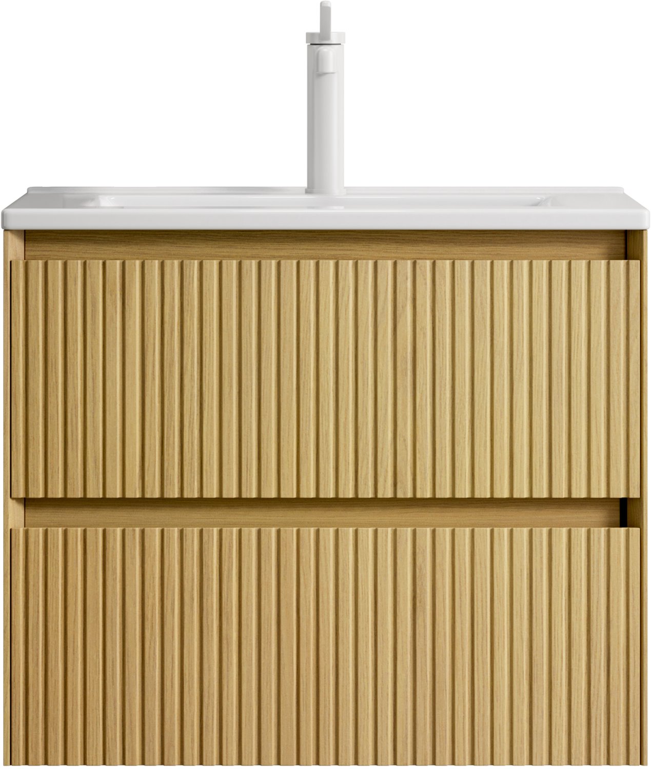 HAUSS SPOLE Badkamermeubel - Wandmontage Met Keramische Wastafel En 2 Lades - Voor Badkamer - Multiplex - 61x39x51,5 Cm - Gouden Eik