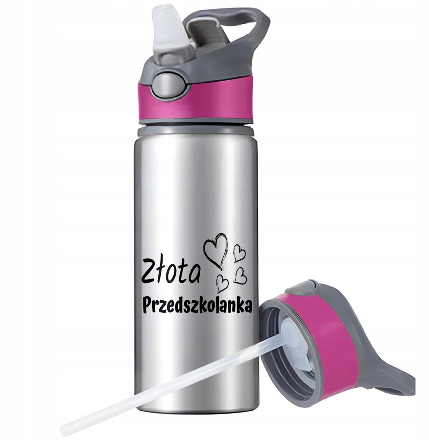 Aluminium Sport Bidon 650ml met Rietje & Handvat - Zilver