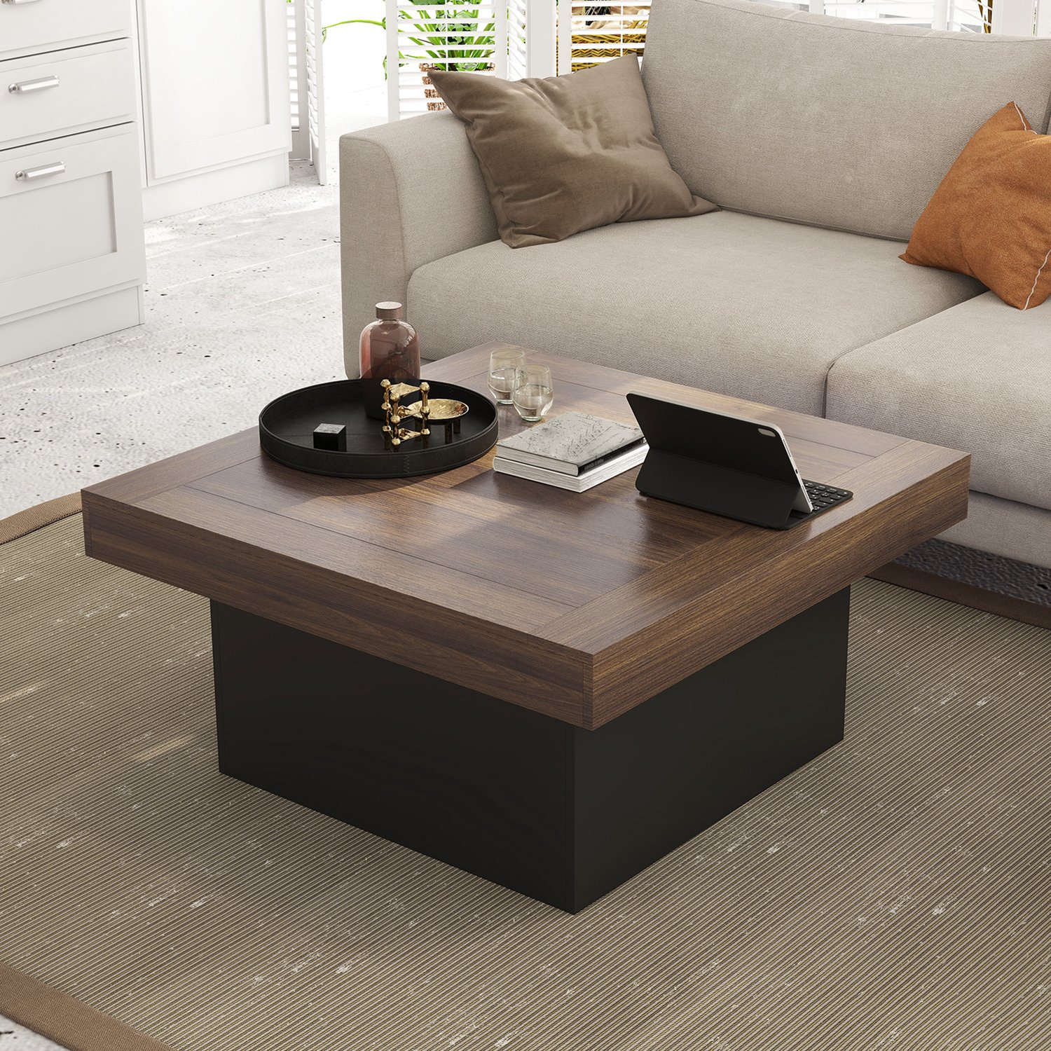 HOMCOM Salontafel - Spaanplaat - 90 x 90 x 45 cm - Walnoot