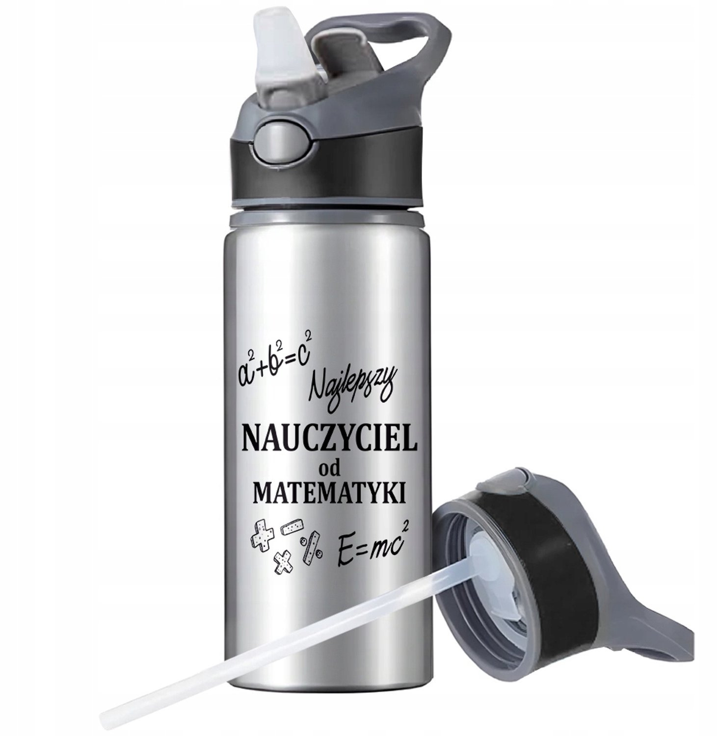 Aluminium Sport Bidon 650ml met Rietje en Handvat - Zilver