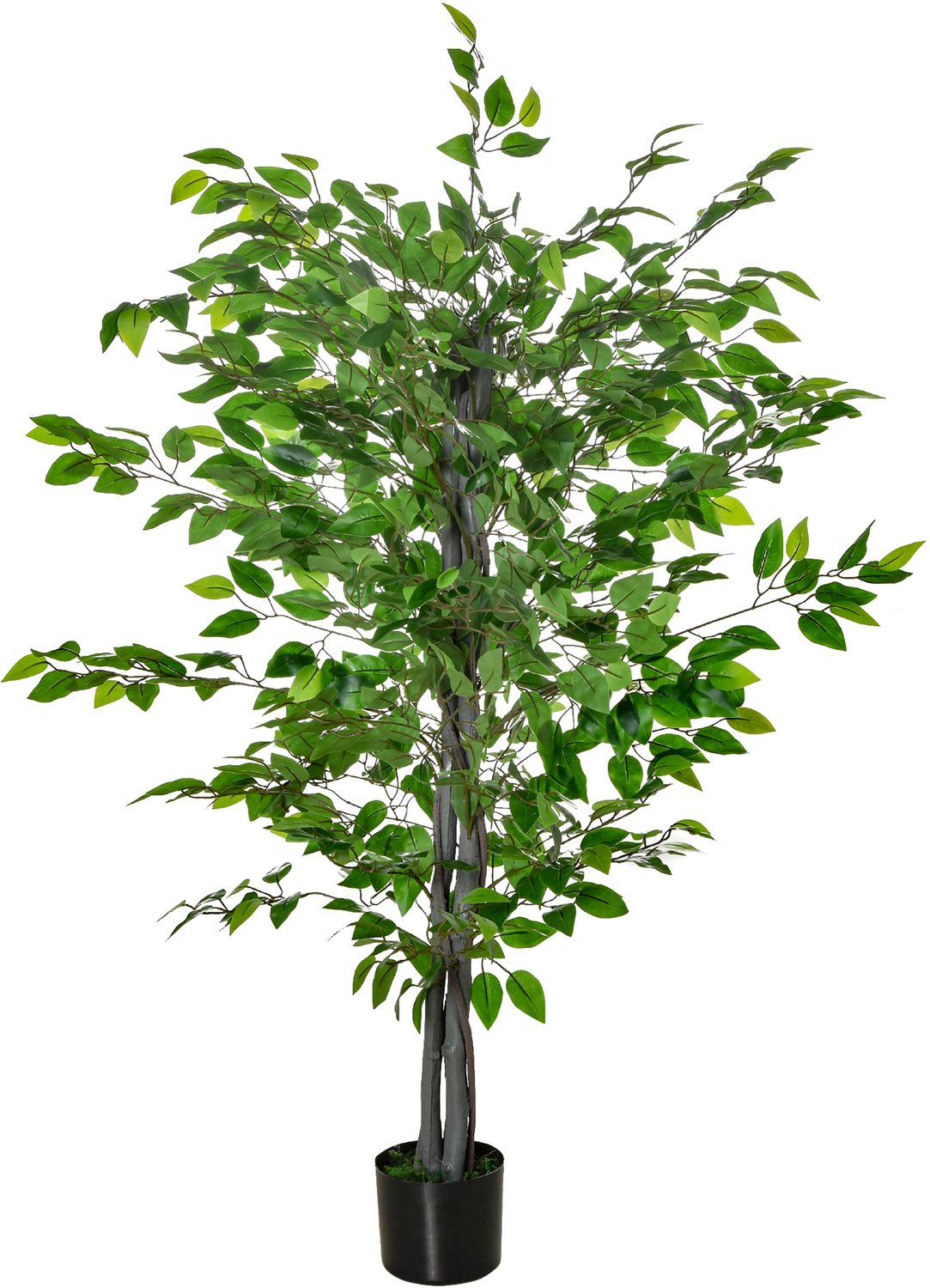 Kunstplant ficusboom 120 cm met witte pot- kunstplanten- groot als echt met gebogen boomstam en 930 bladeren- kunstboom voor binnendecoratie- woonkamer- slaapkamer- kantoor- tuin