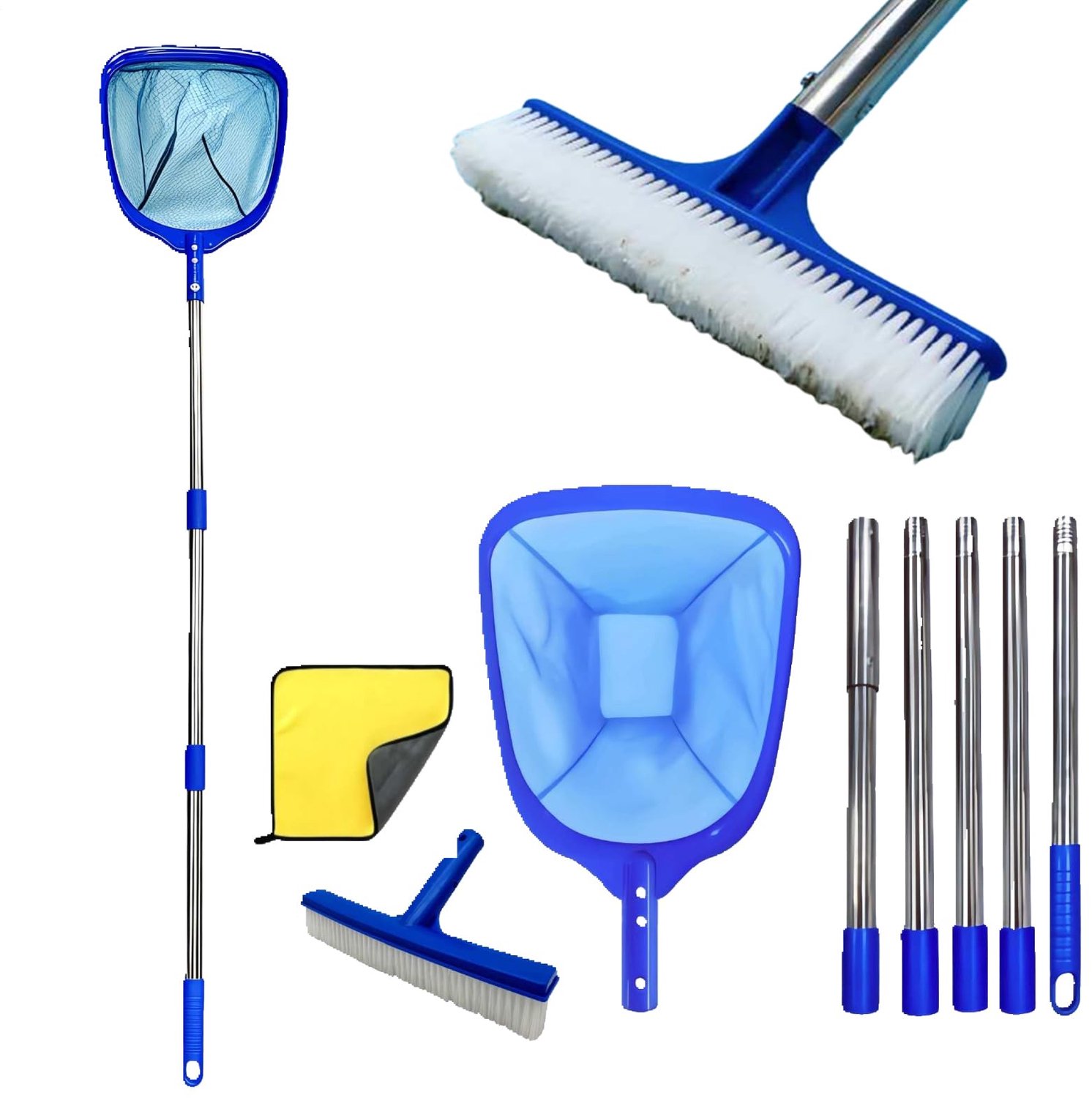 Famanu - Zwembad Schepnet - Verwijdert vuil en bladeren effectief - Stevig kunststof - Blauw 1 stuk