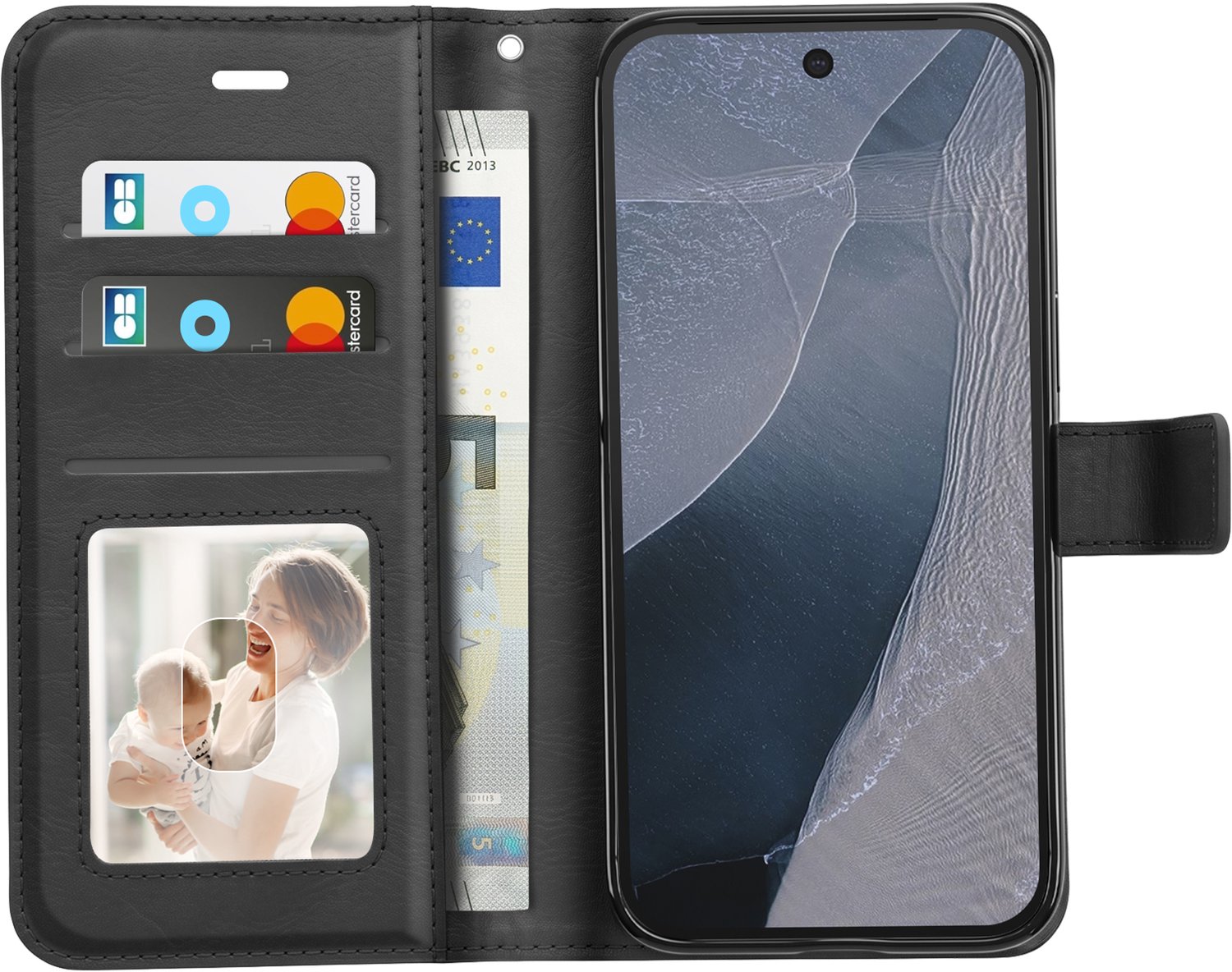 Mayaxess, Portemonnee Hoesje voor Google Pixel 11 Pro met Polsbandje en Stand, Zwart