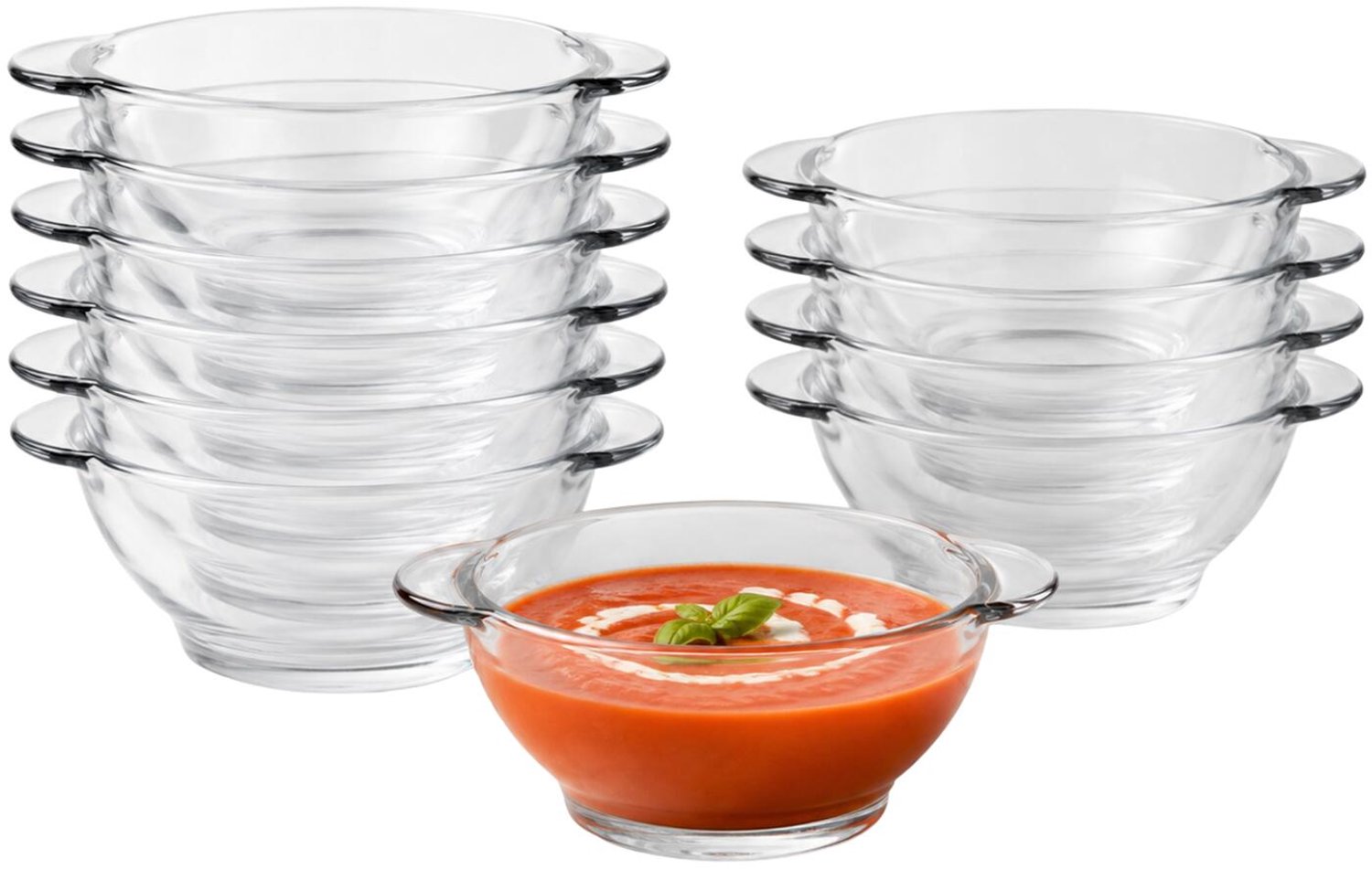 Vivalto Soepkommen - 12x stuks - 18 x 7.5 cm - glas - 580 ml - kommetjes / schaaltjes - stapelbaar