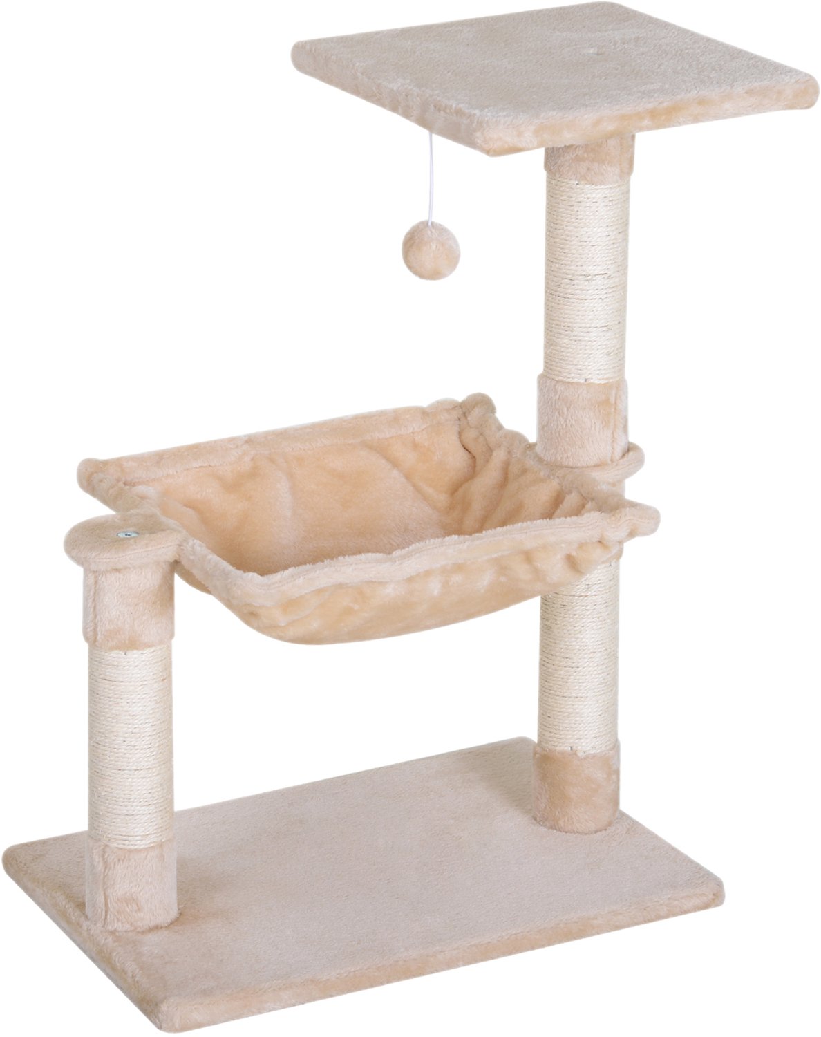 Pawona Krabpaal - Met hangmat, ligplatform en speeltje - 50 x 36 x 70 cm - Beige