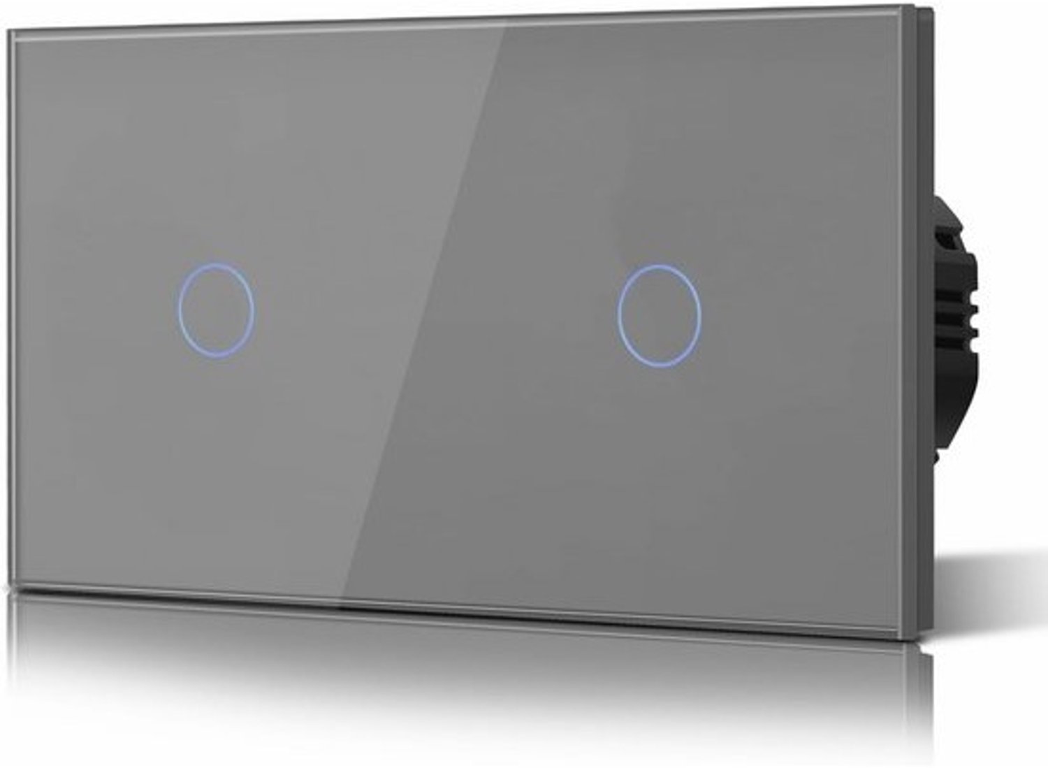 Dubbele touchlichtschakelaar 1-voudig voor wandmontage - LED-achtergrondverlichting - Gehard glas - Geen neutrale geleider - Grijs