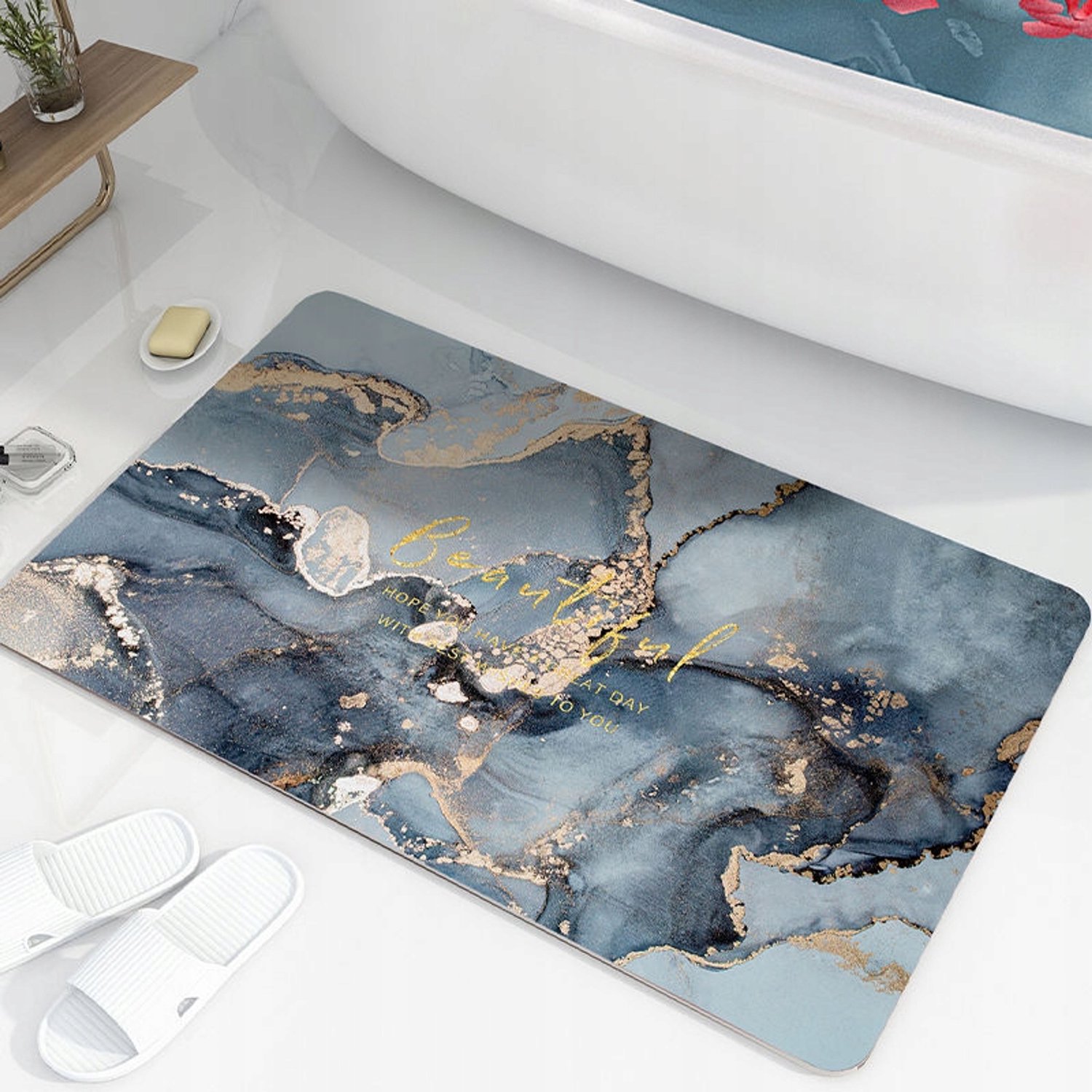 Sneldrogende Badmat Diatomeeënaarde Antislip 40x60cm Groen Marmer
