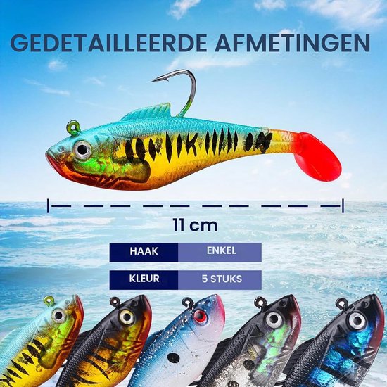 Vijf Rubber Vissersaas met Loodkop voor Forel, Zander en Baars - Paddle Tail voor Zoet en Zout Water (11cm) — afbeelding 5
