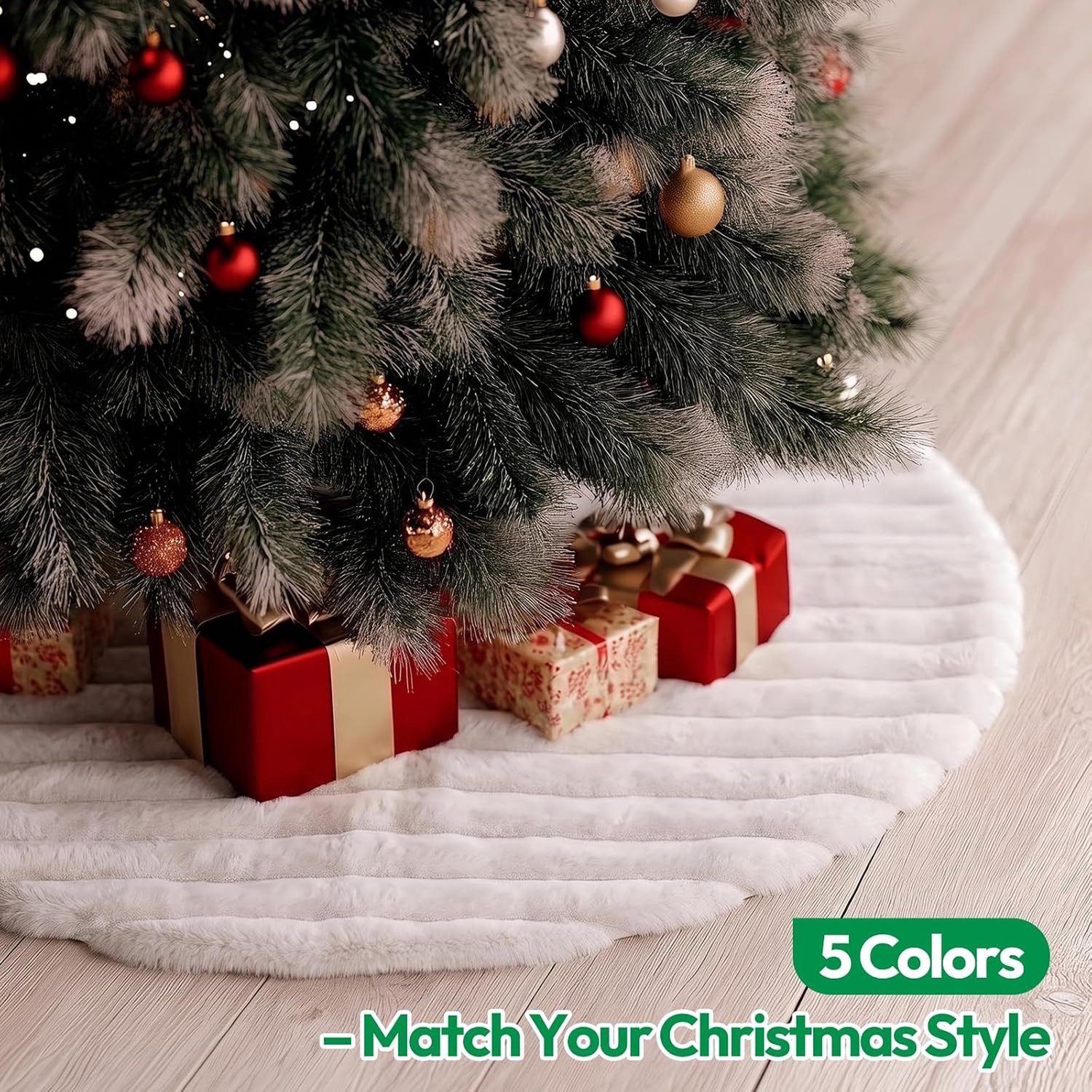 Fluffy Witte Kerstboomrok van Neppels, Dikke Kerstboom Mat, Zachte en Comfortabele Ondergrond voor Kerstboomdecoratie