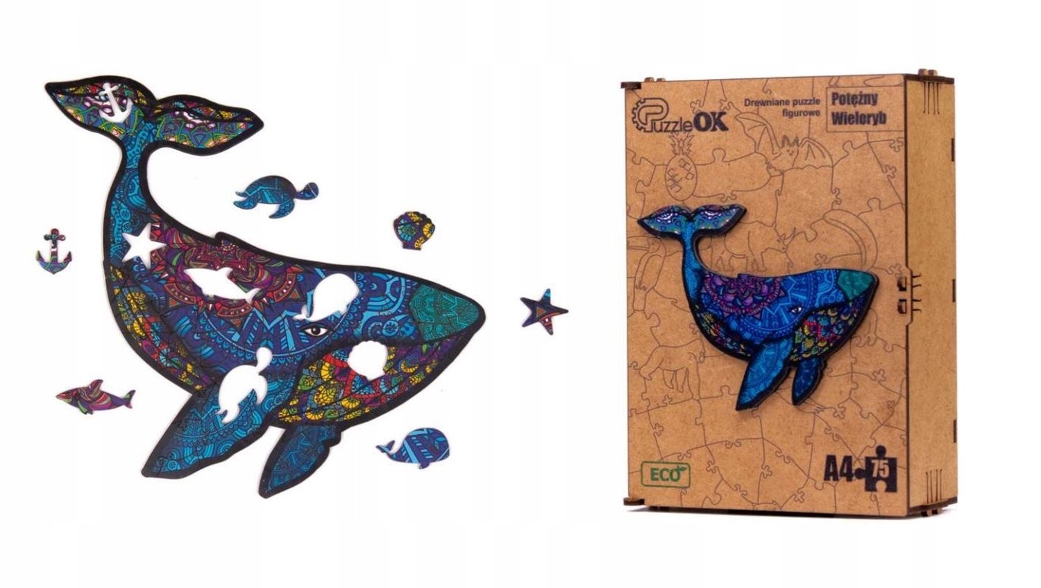 Houten Puzzel Potente Walvis A4 - 75 Stukjes