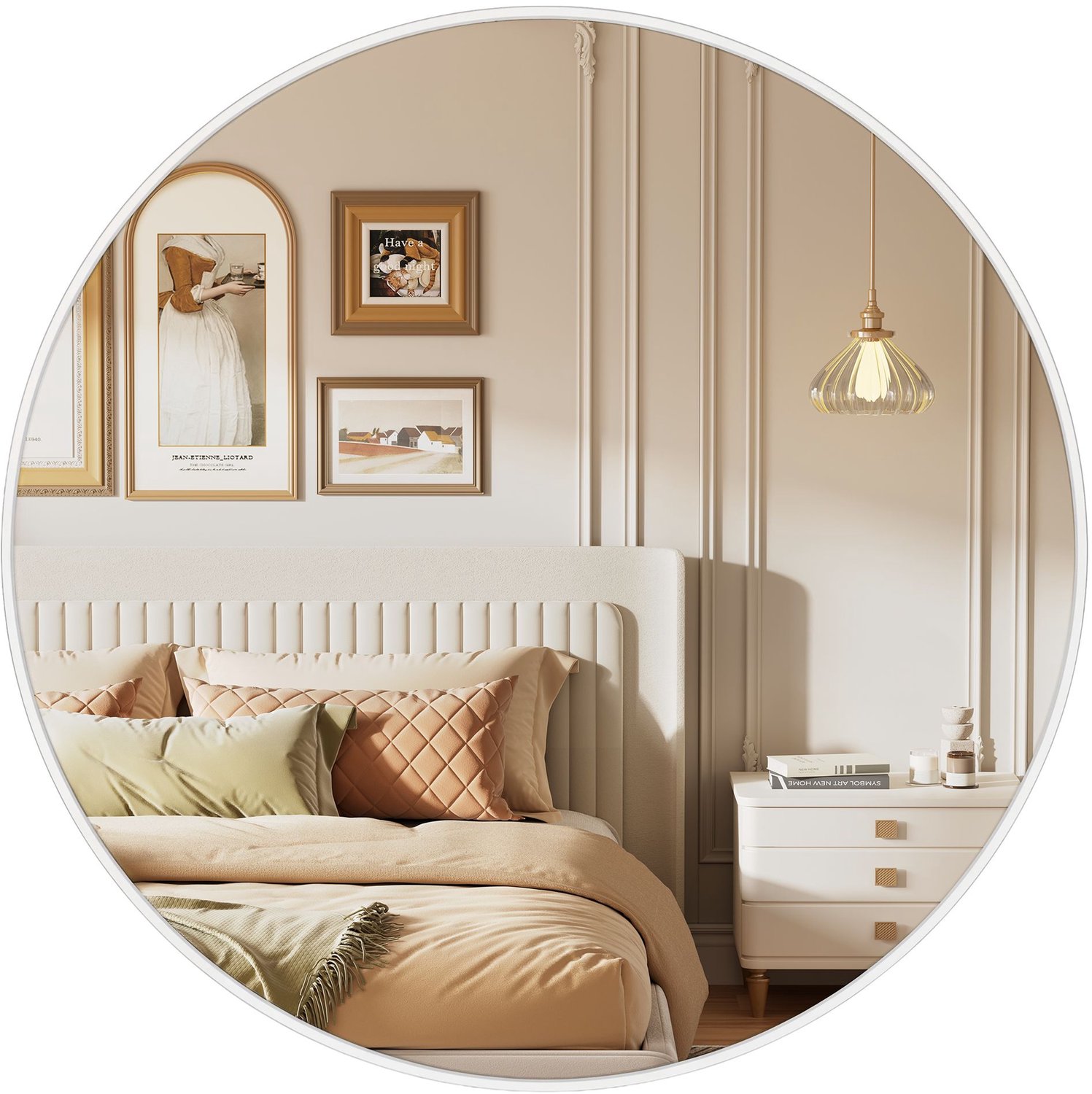 Ronde wandspiegel met aluminium lijst – Ø 61 cm – matwit