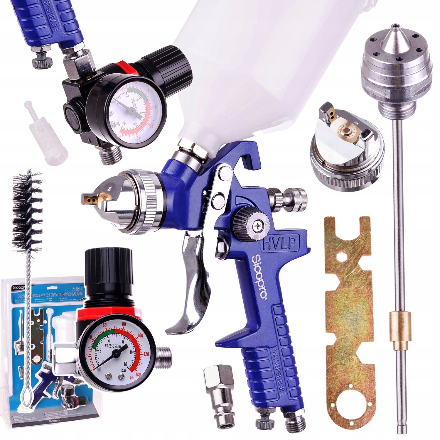 HVLP Verfspuitpistool Set 600ml, 1.4 & 1.7mm Spuitmonden, Regelbaar