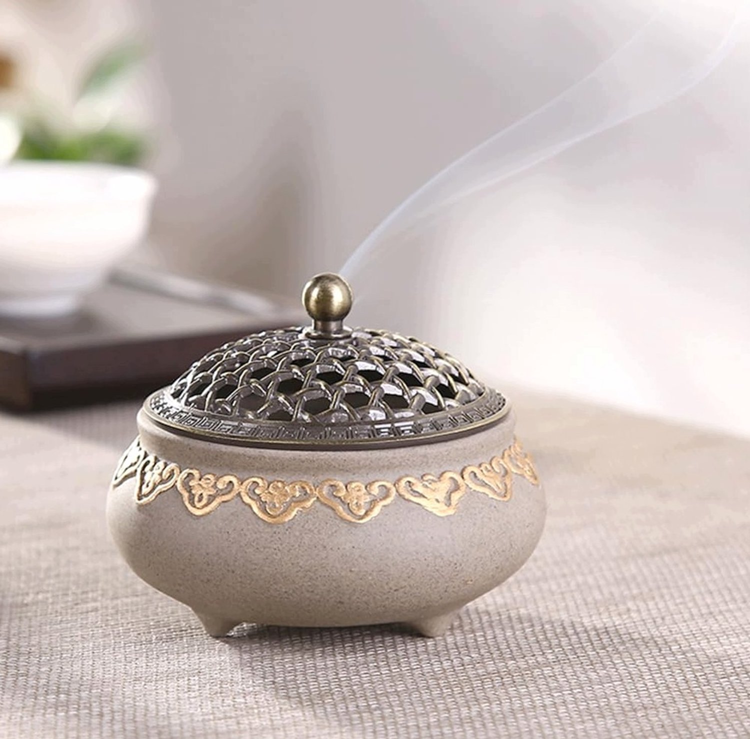 Merkloze Keramische Wierookbrander Kom 10x8cm Decoratief Zwart