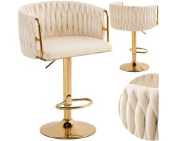 Velaco Hocker Stoel - Gestoffeerd, Draaibaar, Goudkleurig, Beige