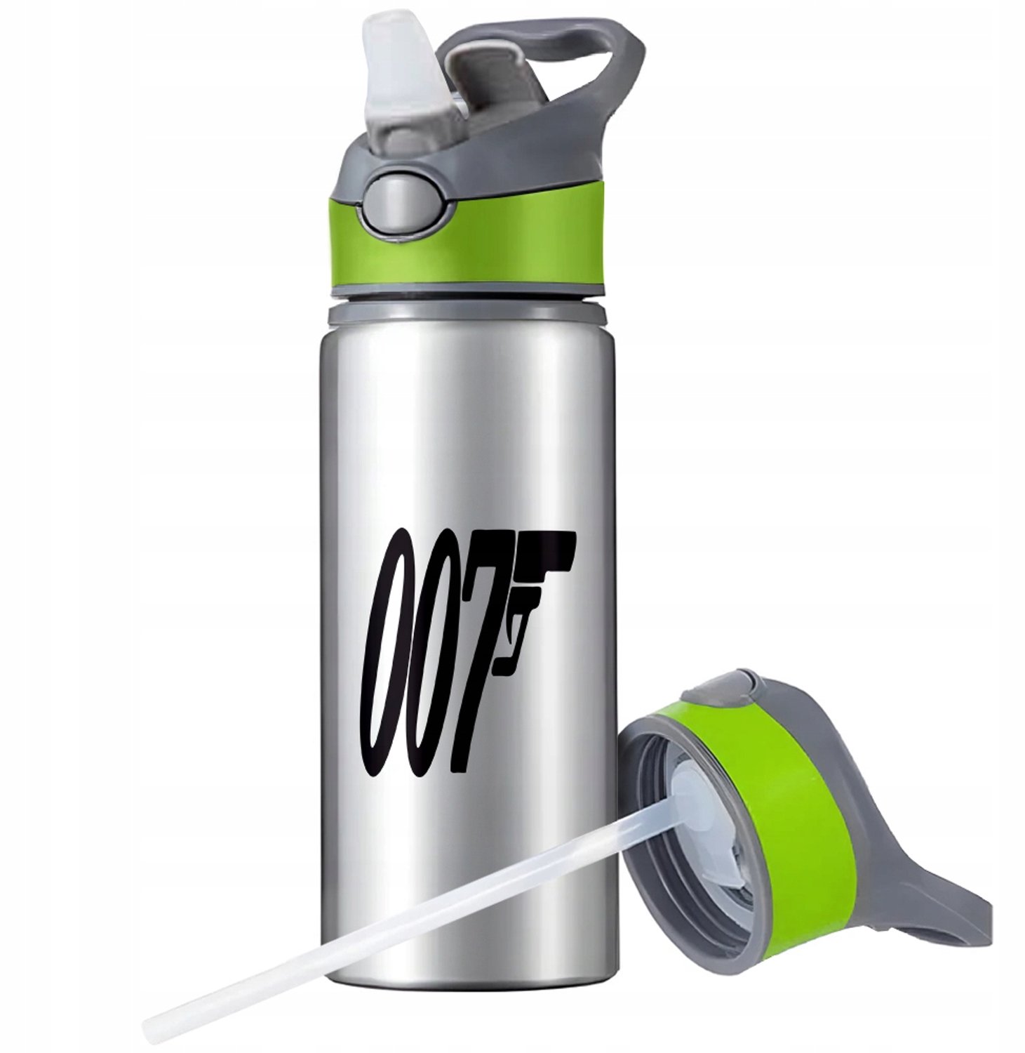 Aluminium Sport Bidon 650ml met Rietje en Handvat - Zilver