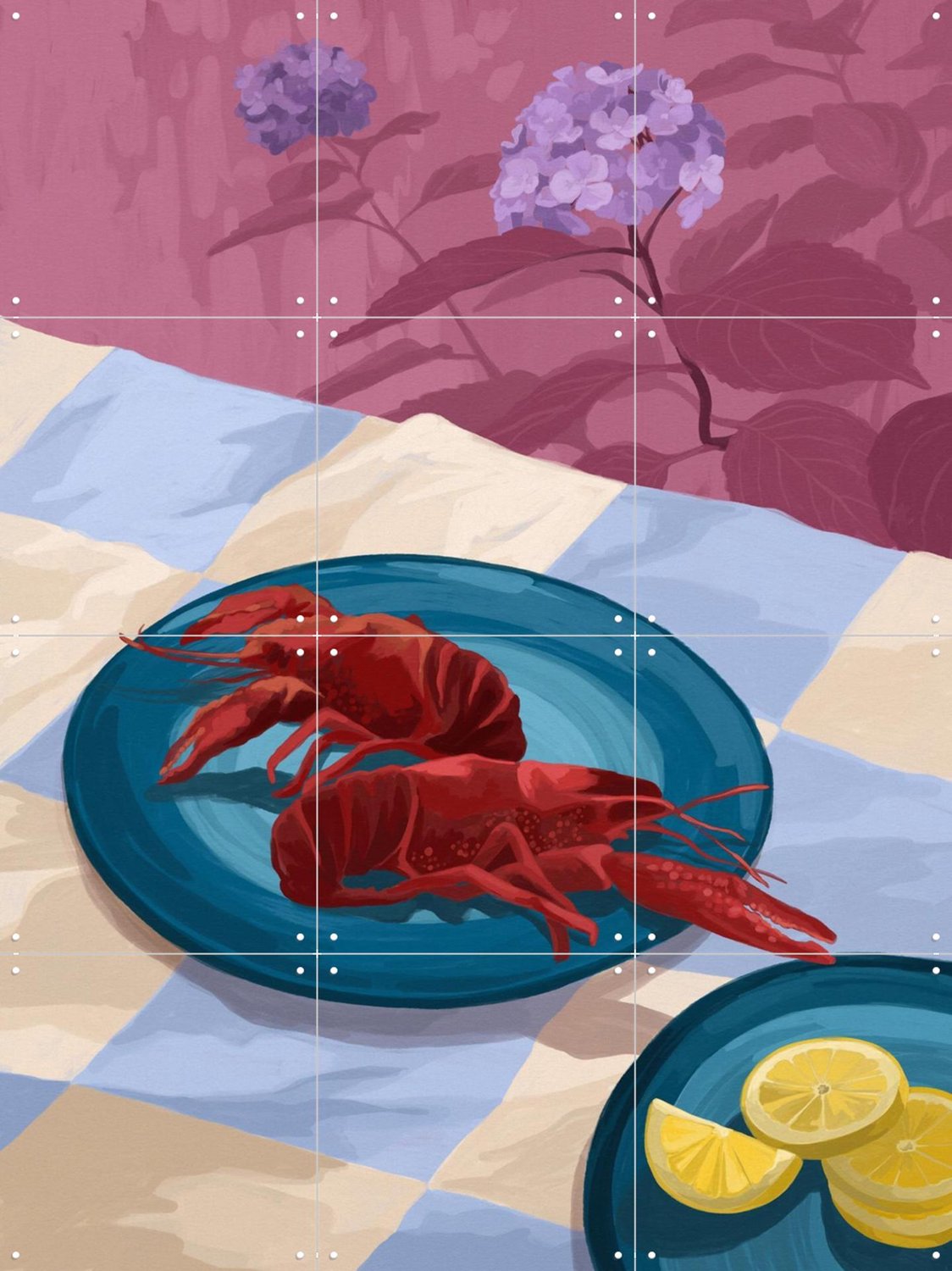 IXXI Taste Of The Lake, Goed Blauw - 60 x 80 cm - Grote wanddecoratie en posters - Modern, Illustraties, Eetkamer, Keuken, Strandhuis, Zeevruchten Rood / Paars