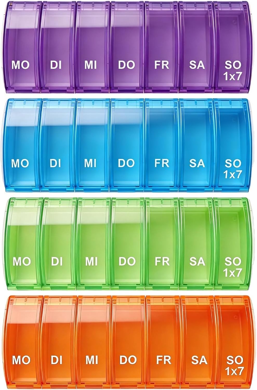 Medicijnendoos voor 7 Dagen - 4 Delige Pillendoos met Doorzichtige Venster, Geschikt voor Dagelijkse Medicatie en Reizen