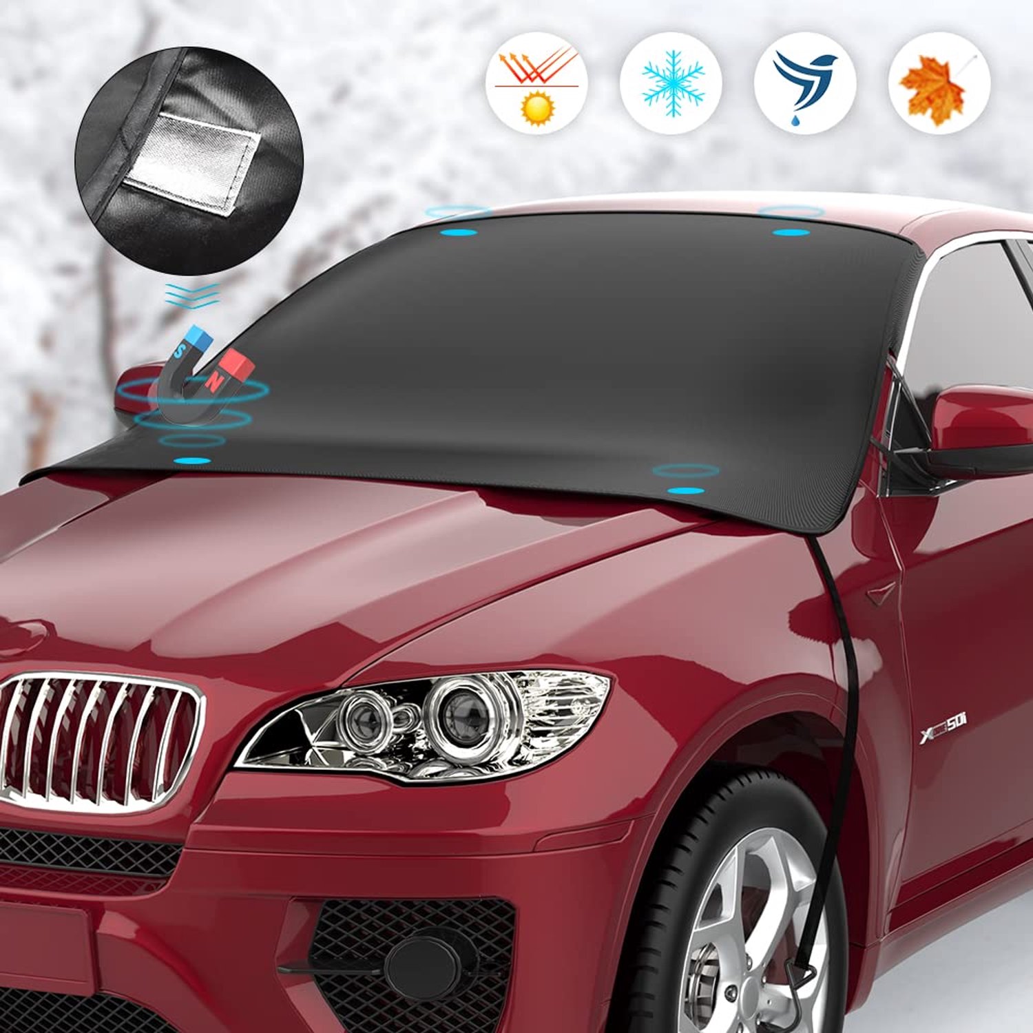 Famanu - Auto ruitafdekking - Bescherming tegen sneeuw, ijs en UV-straling - Vouwbaar en magnetisch - Zwart 1 stuk