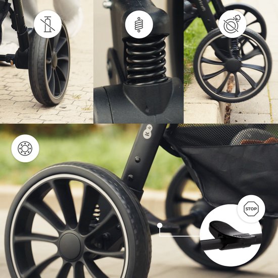Kinderkraft GRANDE 2 Buggy - grote geveerde wielen CLICK&FOLD eenhandig inklappen vlakke ligpositie - Beige van Merkloos — afbeelding 5
