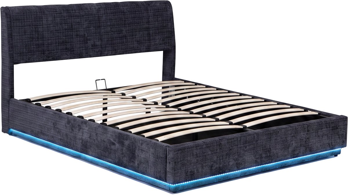 Tweepersoonsbed Tröstiar met LED licht 160x200 cm blauw [en.casa]