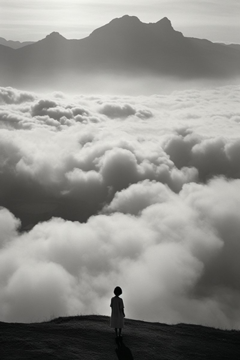 Meisjee Van De Berg - Meisje - Zwart Wit - Natuur - Bergen - Himalaya - Woondecoratie - posters - formaat 70x100cm - L622