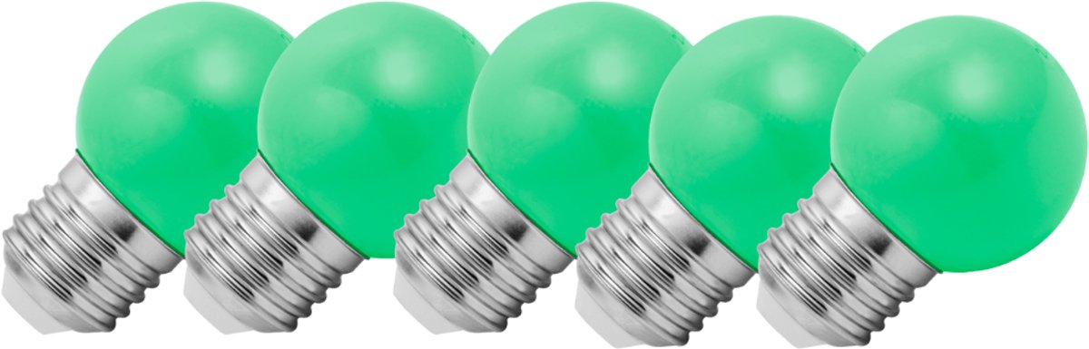 Lighto | LED lamp | Grote fitting E27 | Groen | Kogellamp | 45mm | 1.5W | Dimbaar | 5-pack | Geschikt voor prikkabel