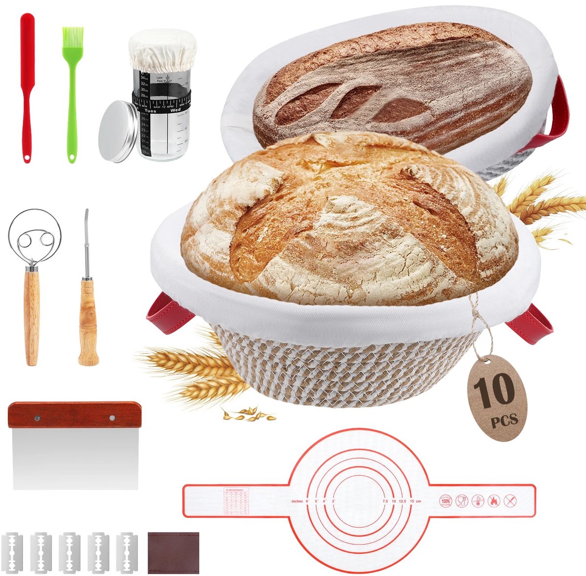 Veya Zuurdesem starter set - Zuurdesem - Rijsmandje zuurdesem - Complete 10-delige bakset - Twee broodvormen - Slimme starterpot