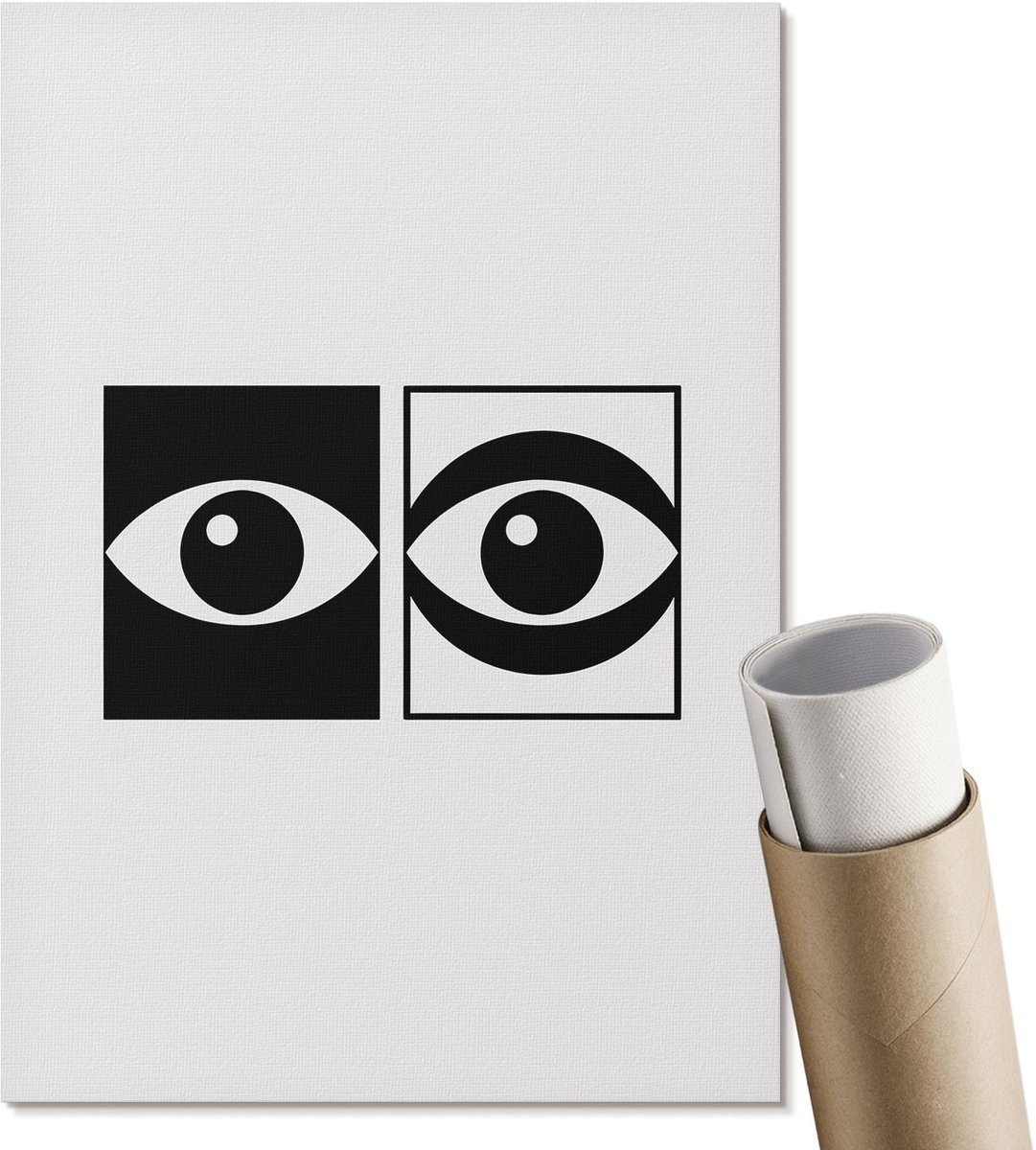 Coloray Polycanvas Wandposter - Contrasterende Ogen, Illustratie - A4 - Zwart-wit Motief - Rechthoek - Canvasposter - Woonkamer, Slaapkamer, Kantoor - Minimalist