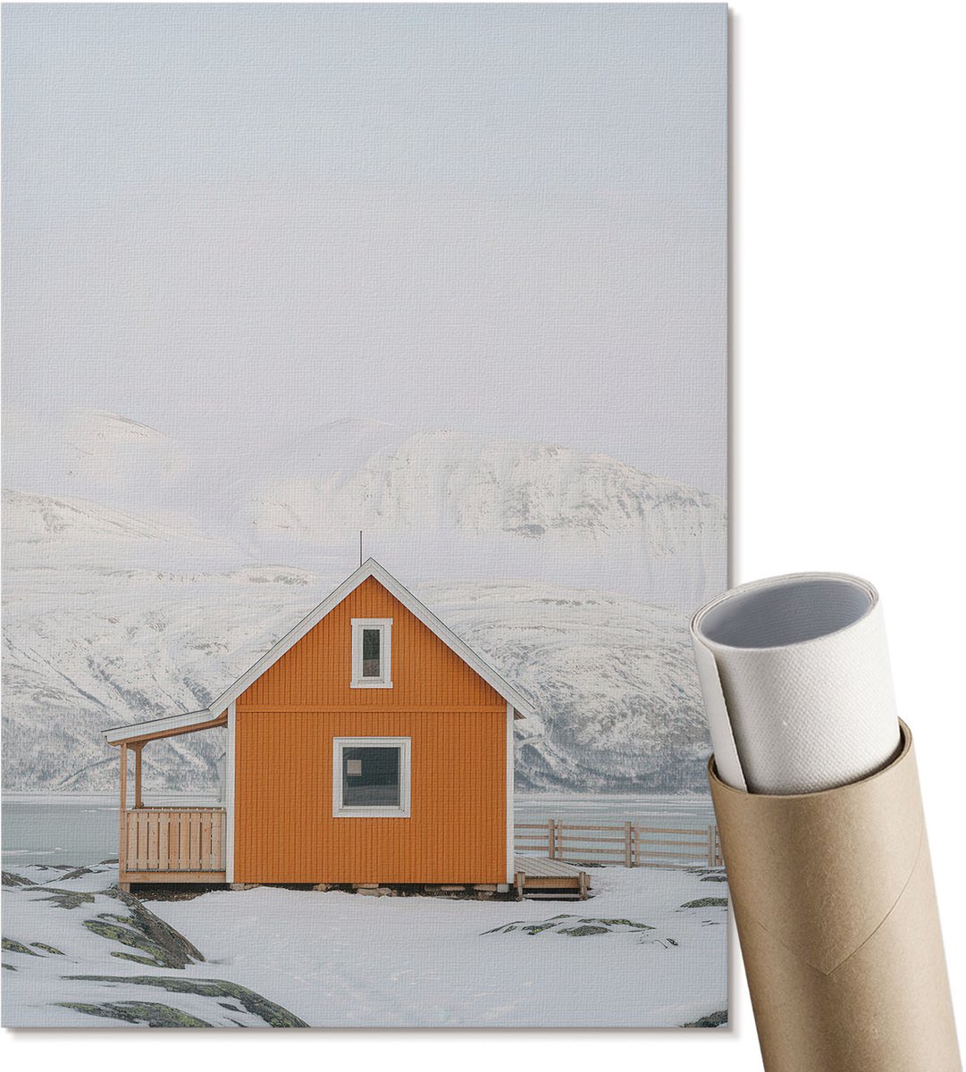Coloray Polycanvas Wandposter - Berghuisje, Fotografie - A4 - Wit Poster - Rechthoek - Wandkunstwerk - Woonkamer, Slaapkamer, Kantoor - Rustiek
